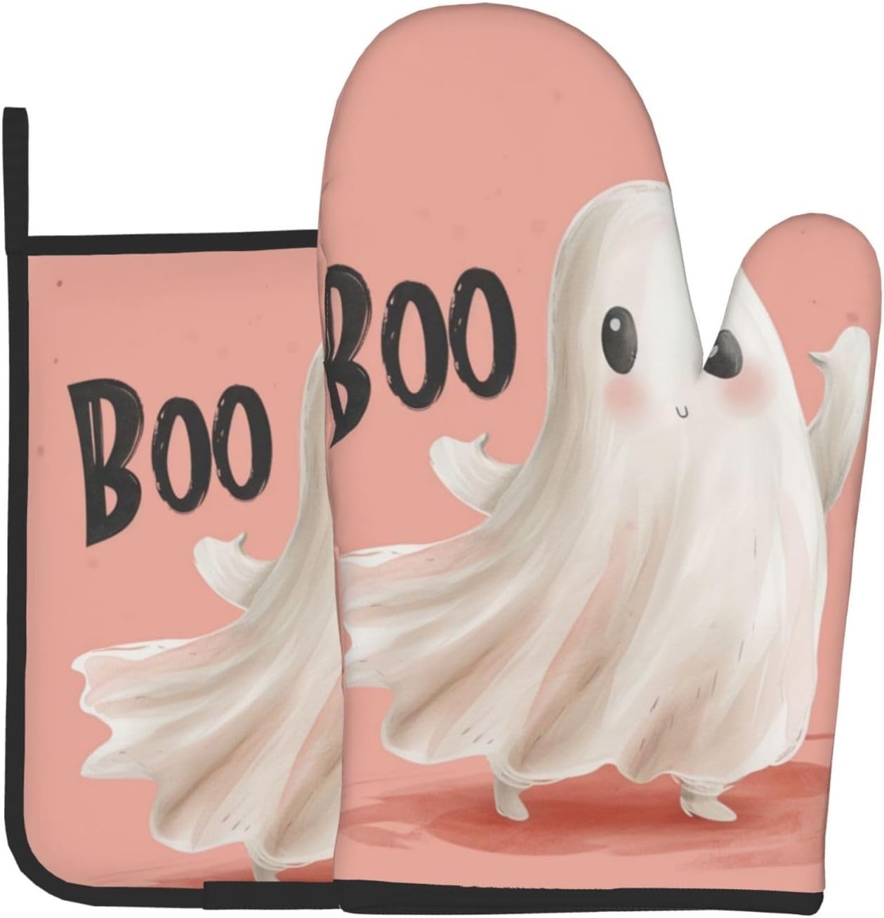 FireDeer Halloween Ghost Oven Mitts Potholder Set