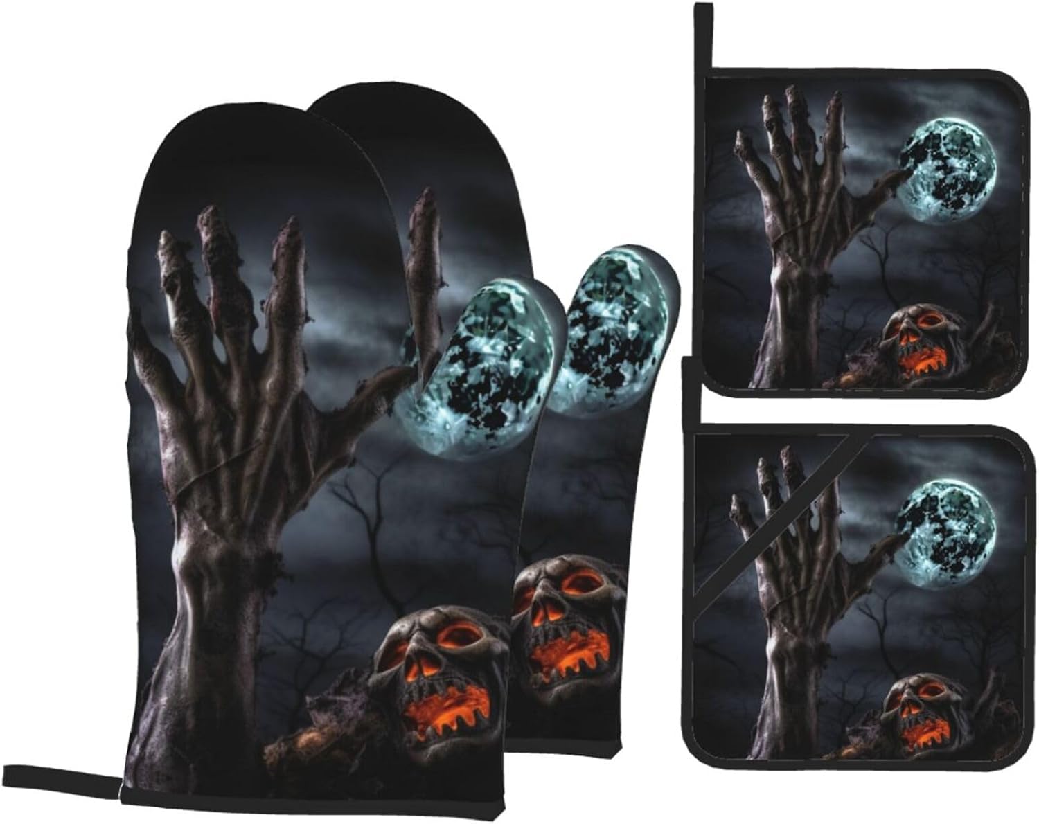 Zombie Hand Dark Halloween Oven Mitts and Pot Holders