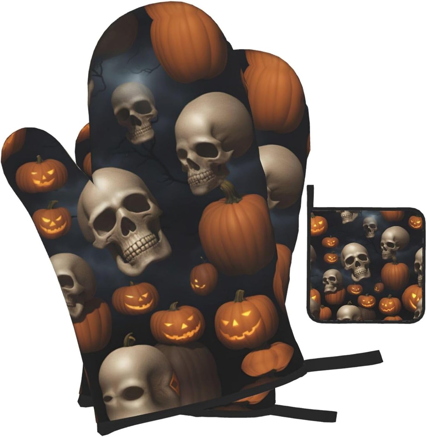 Ogniwo Halloween Skull Heat Resistant Oven Mitts and Pot Holders Set 3pcs