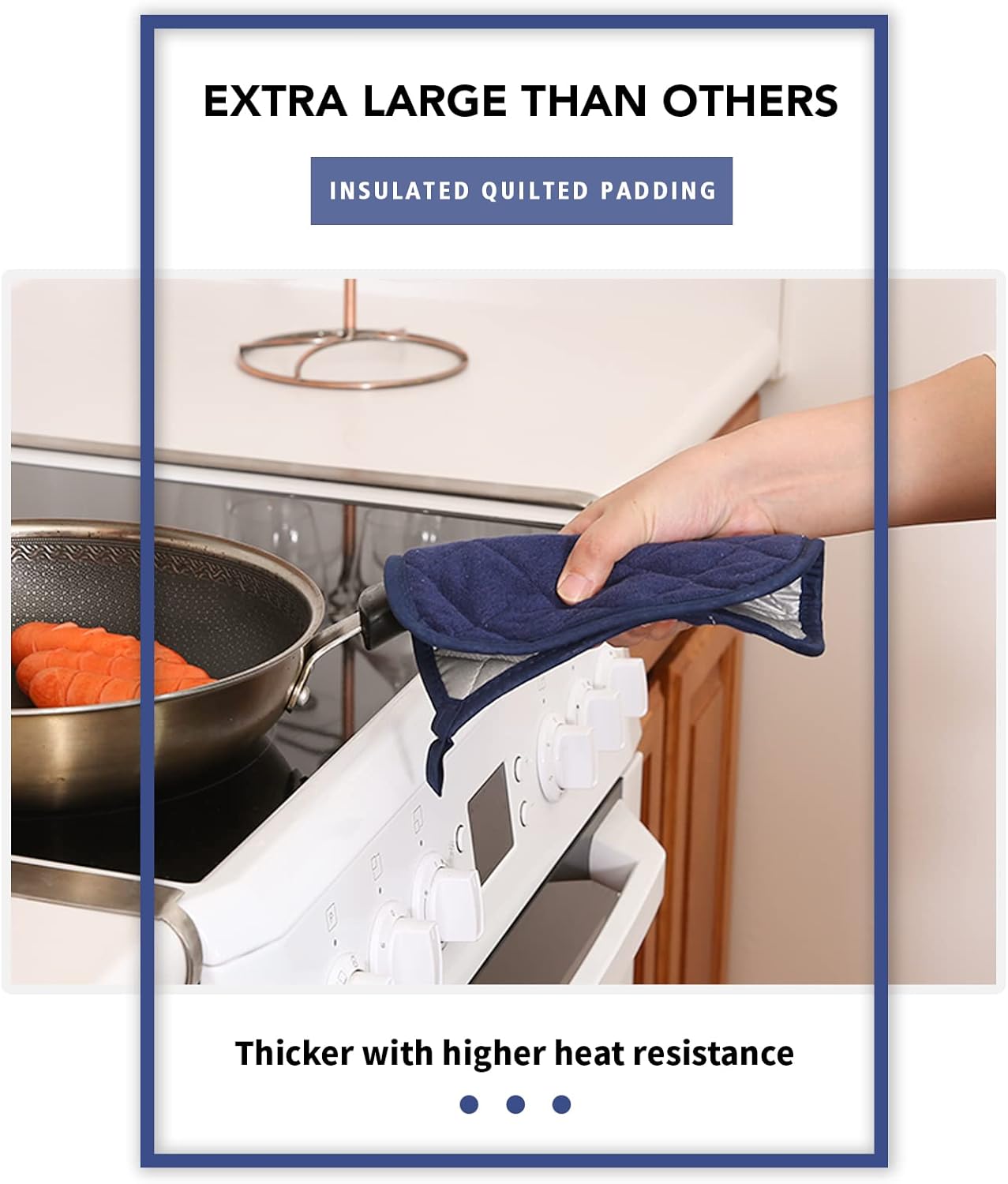 JoyhaloThicker Heat Resistant Potholders Set of 5 Dark Blue Premium Quilted Design