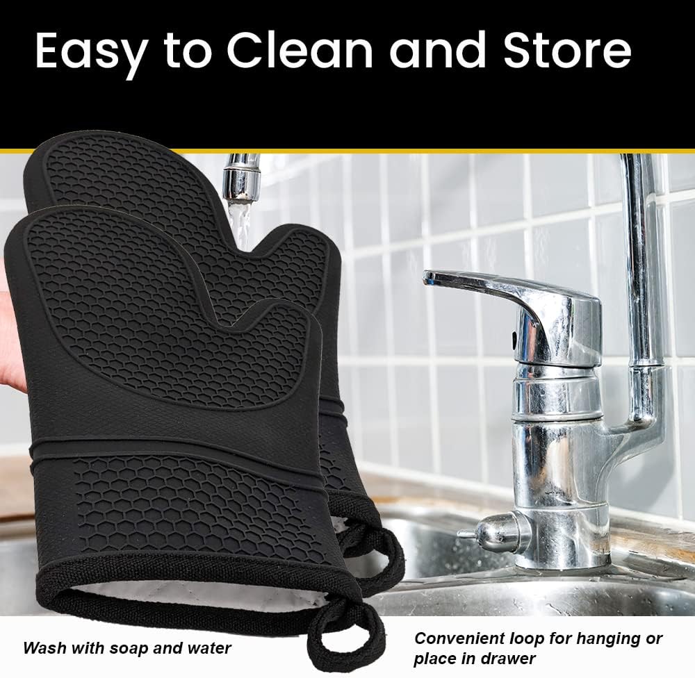 Black Heat Resistant Silicone Oven Mitts Pair of 2