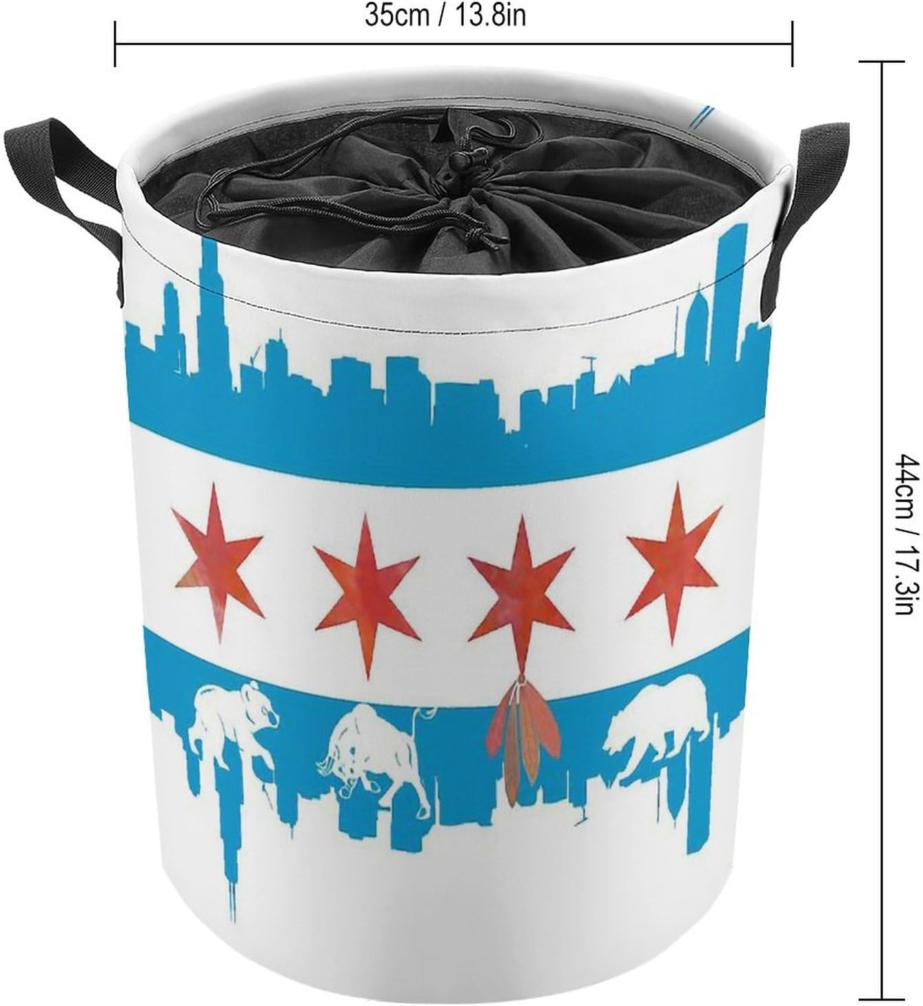 Chicago Flag Skyline Bear Laundry Basket Round Collapsible