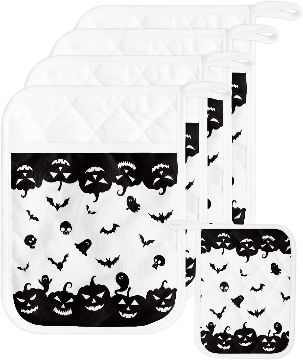 Halloween Pumpkin Bats Potholders Set of 5 Heat-Resistant Kitchen Accessories