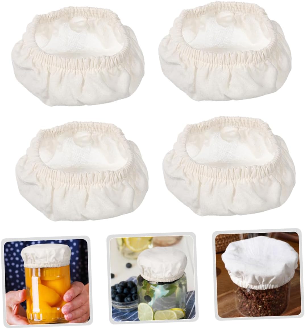 4pcs Beige Cotton Canning Jar Lids Covers Wide Mouth Jar Protectors
