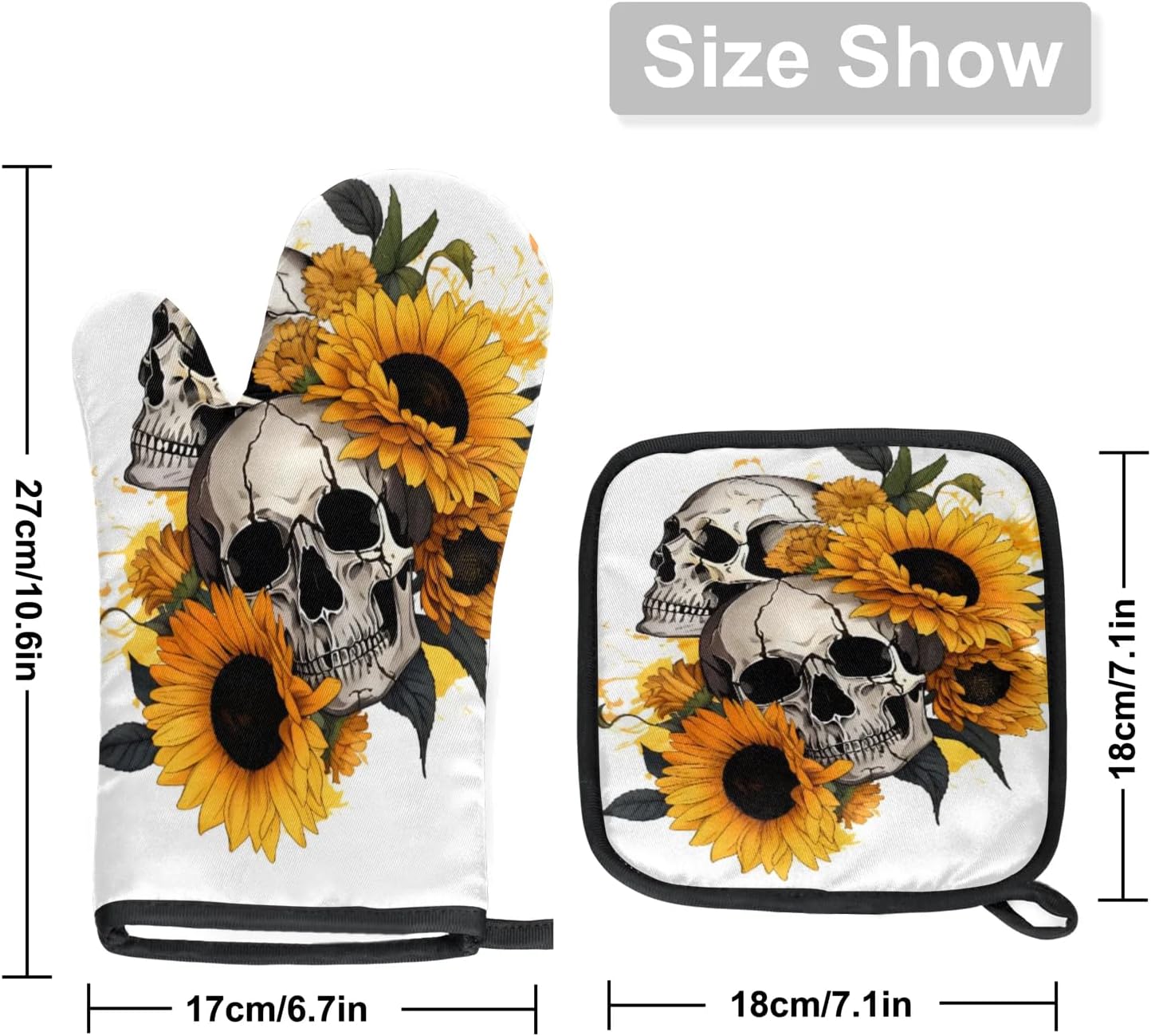 Sunflowers Skull Oven Mitt Set
