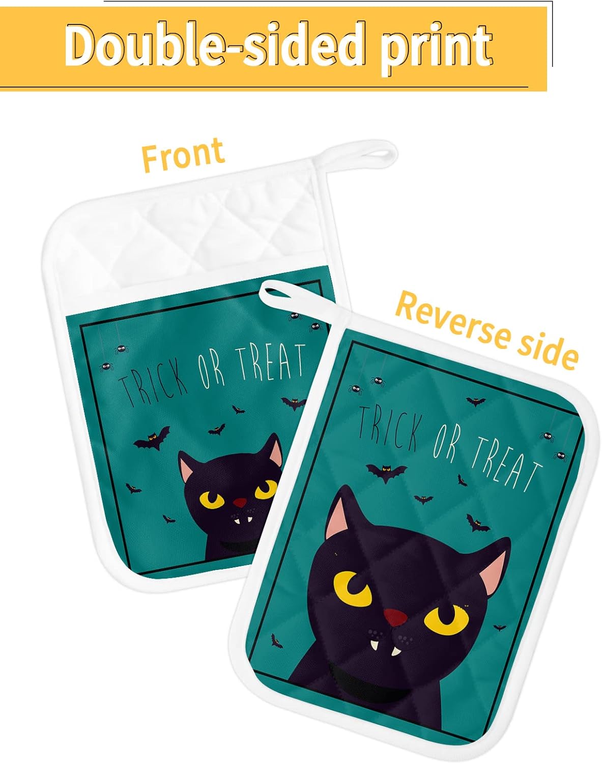JasmineM Halloween Black Cat Potholders Set of 5 with Hanging Loops
