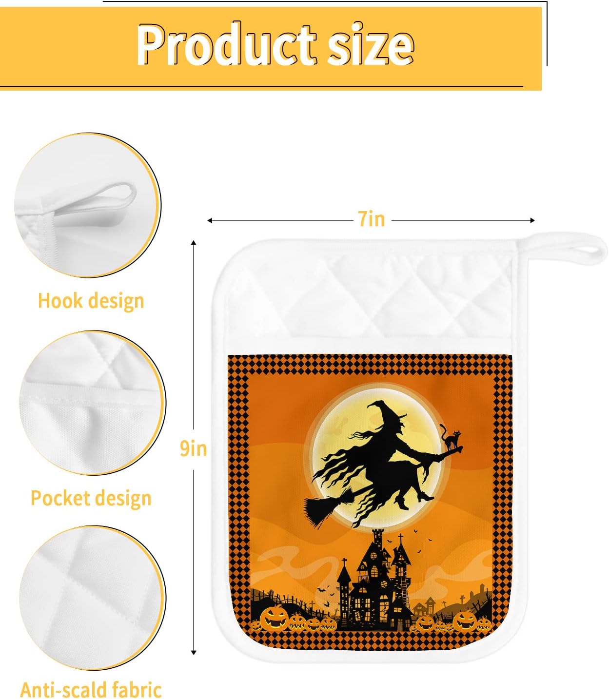 Trick or Treat Halloween flying witch pot holders