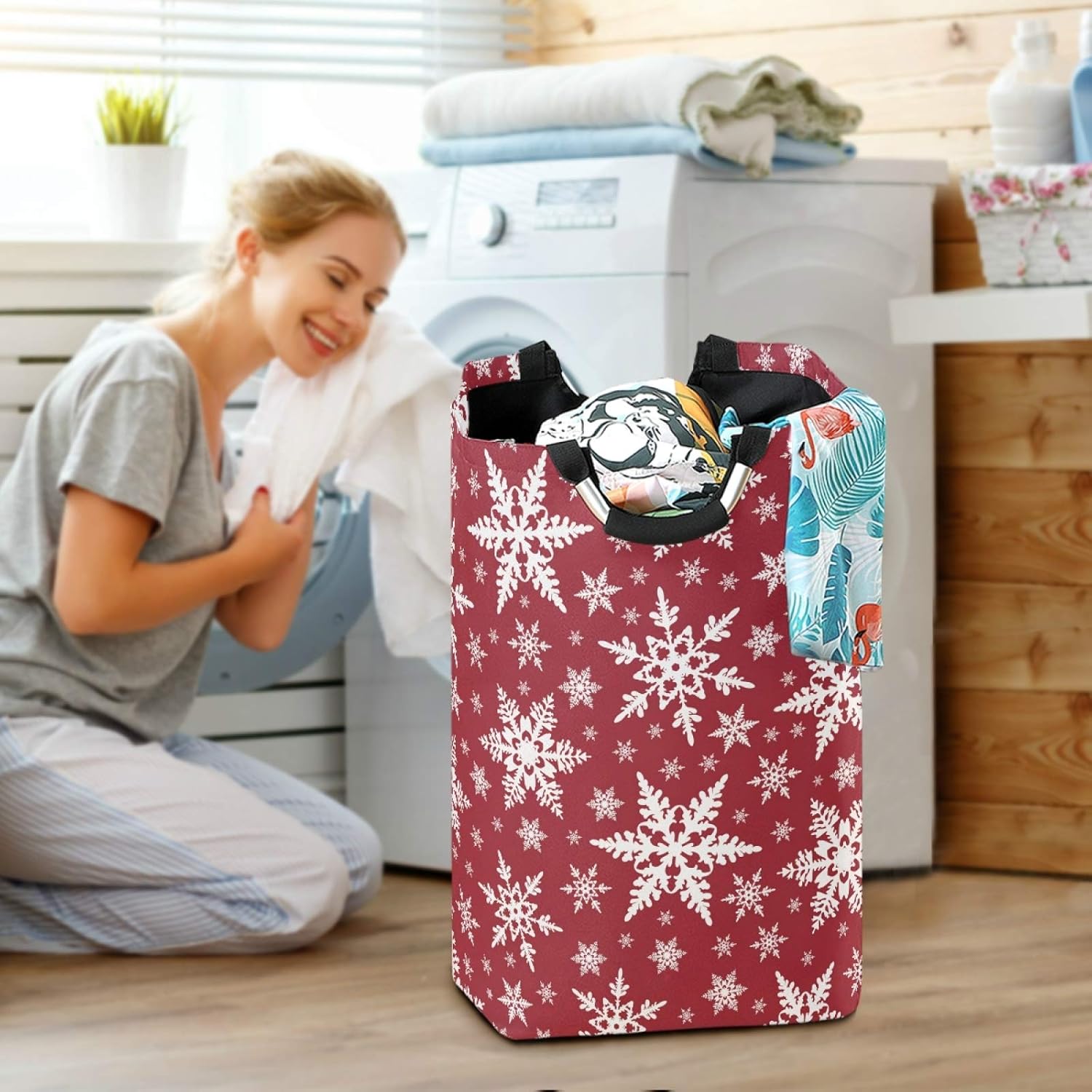 Susiyo Christmas Snowflakes Collapsible Laundry Basket