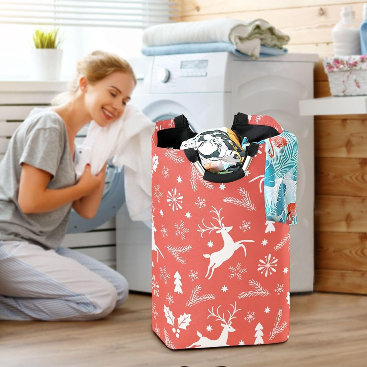 Kigai Collapsible Laundry Basket with Handles Waterproof Organizer for Daily Use