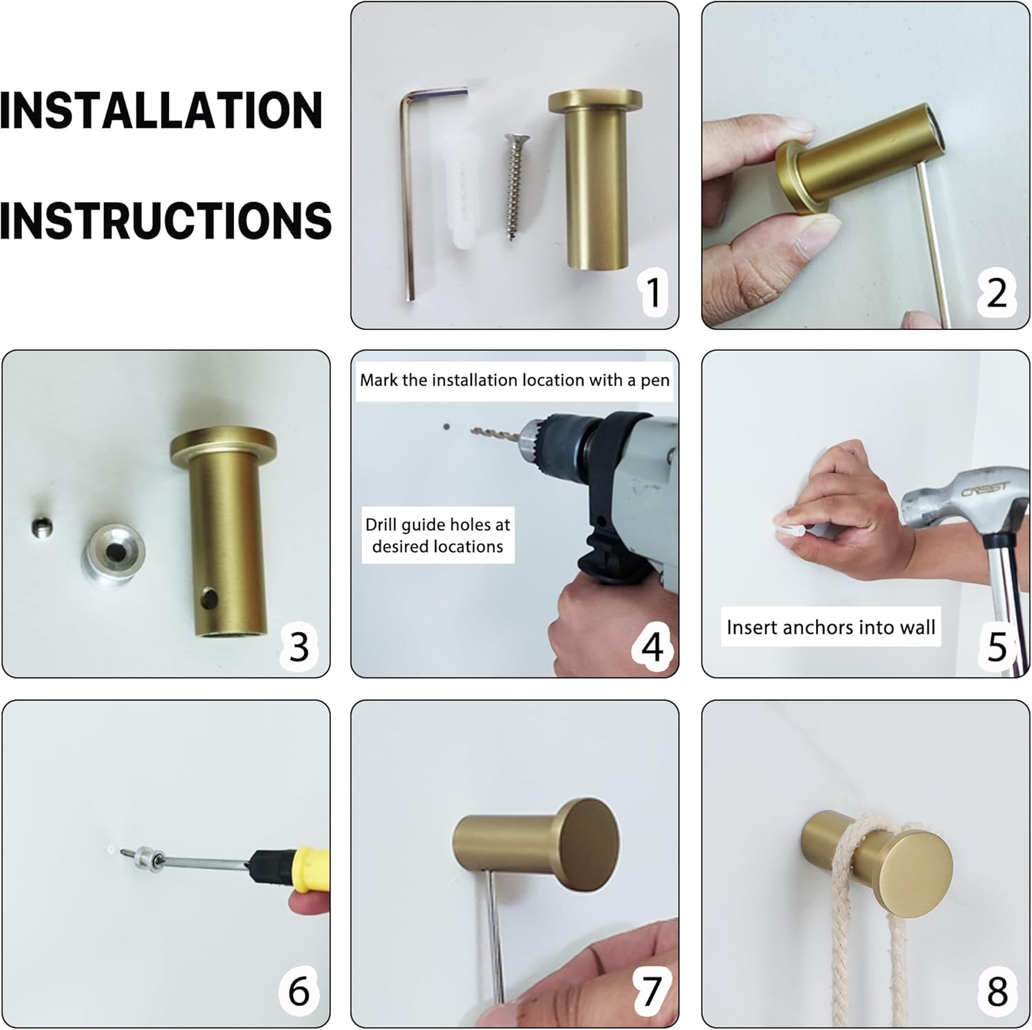 Higher Quality Gold Wall Mount Towel Hook Heavy Duty