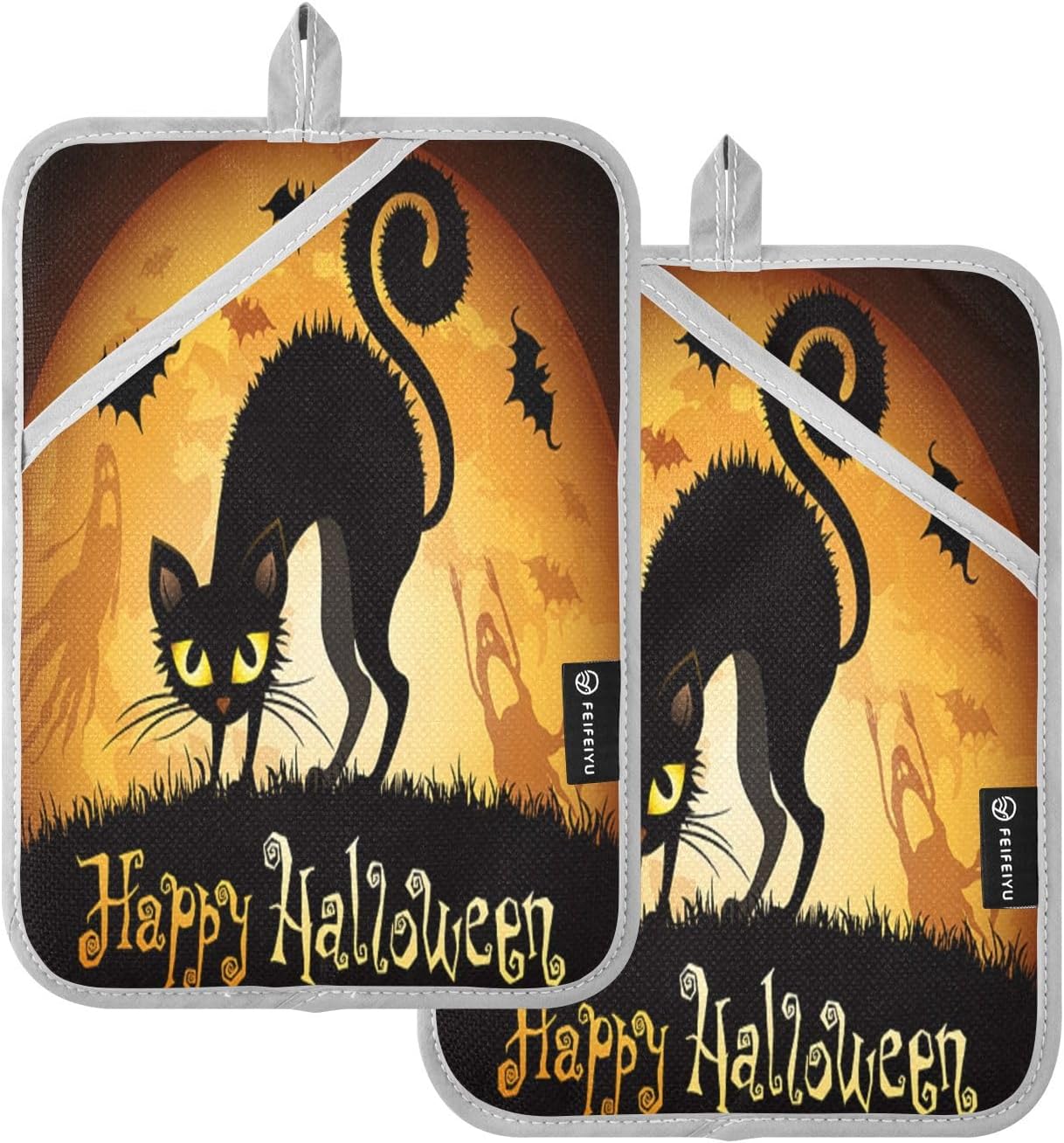 2Pcs Halloween Black Cat Pot Holder Set