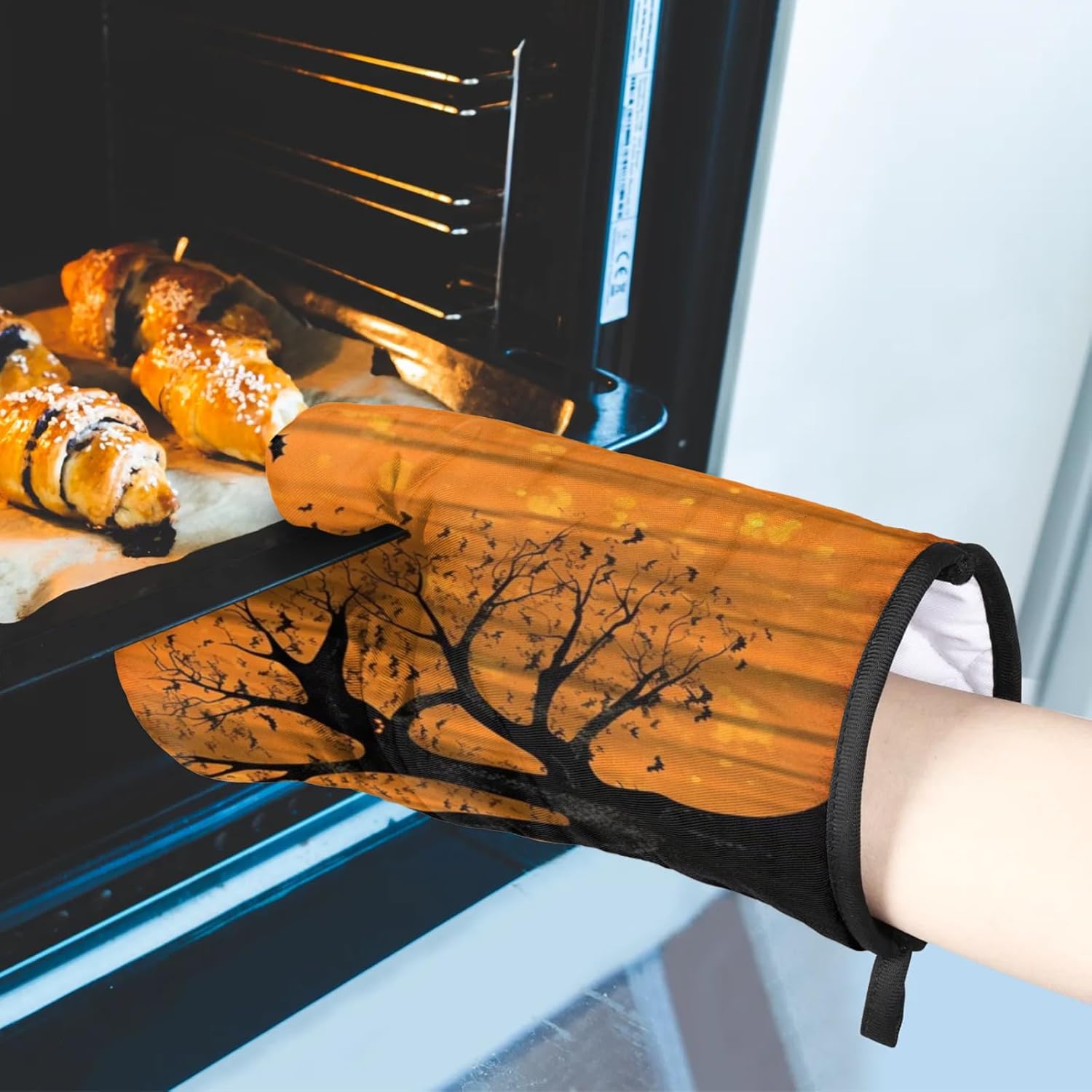 Halloween Tree Bat Oven Mitts Set of 2 Heat-Resistant Protection