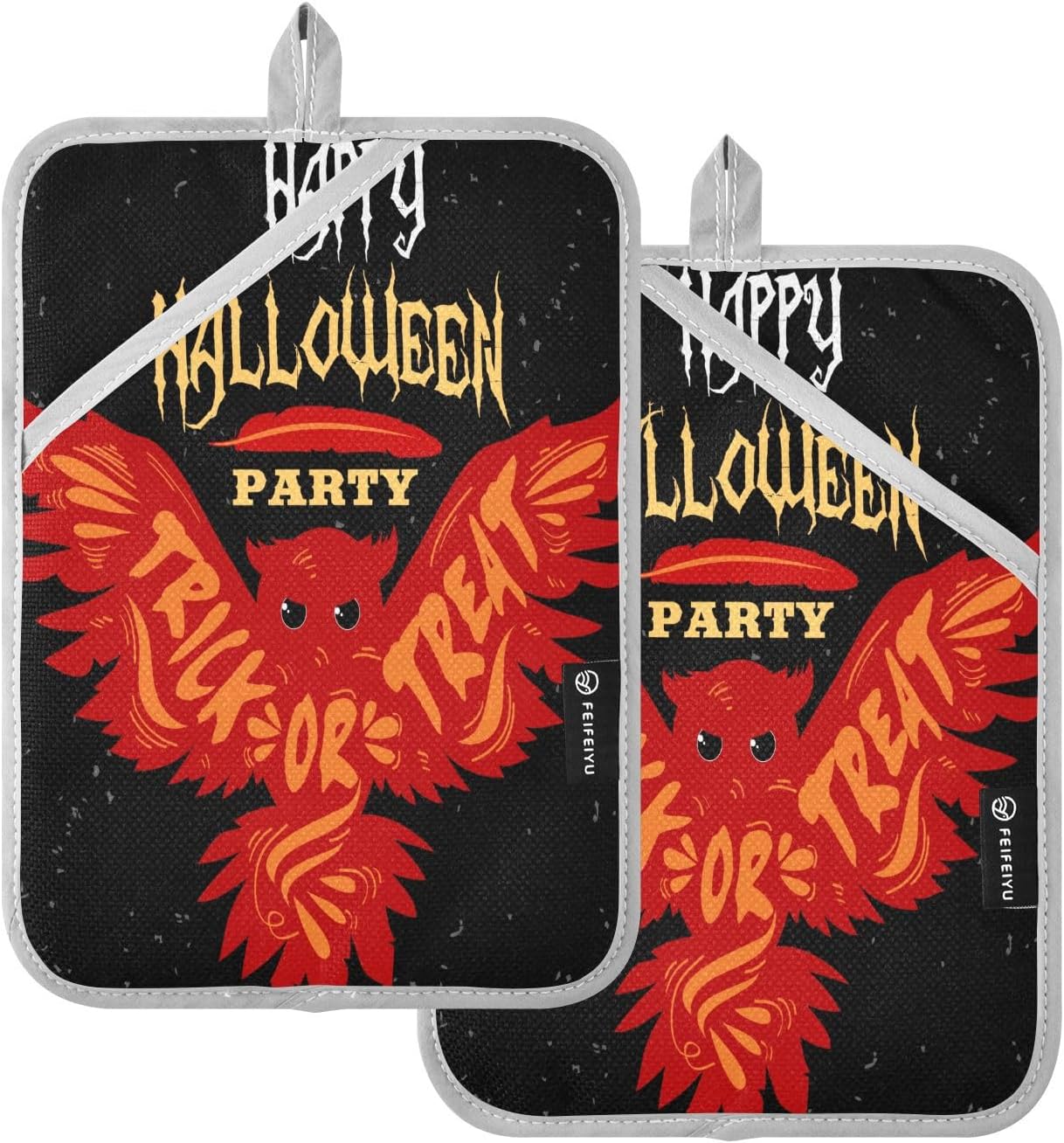 OURVII 2Pcs Halloween Flying Owl Potholders Set