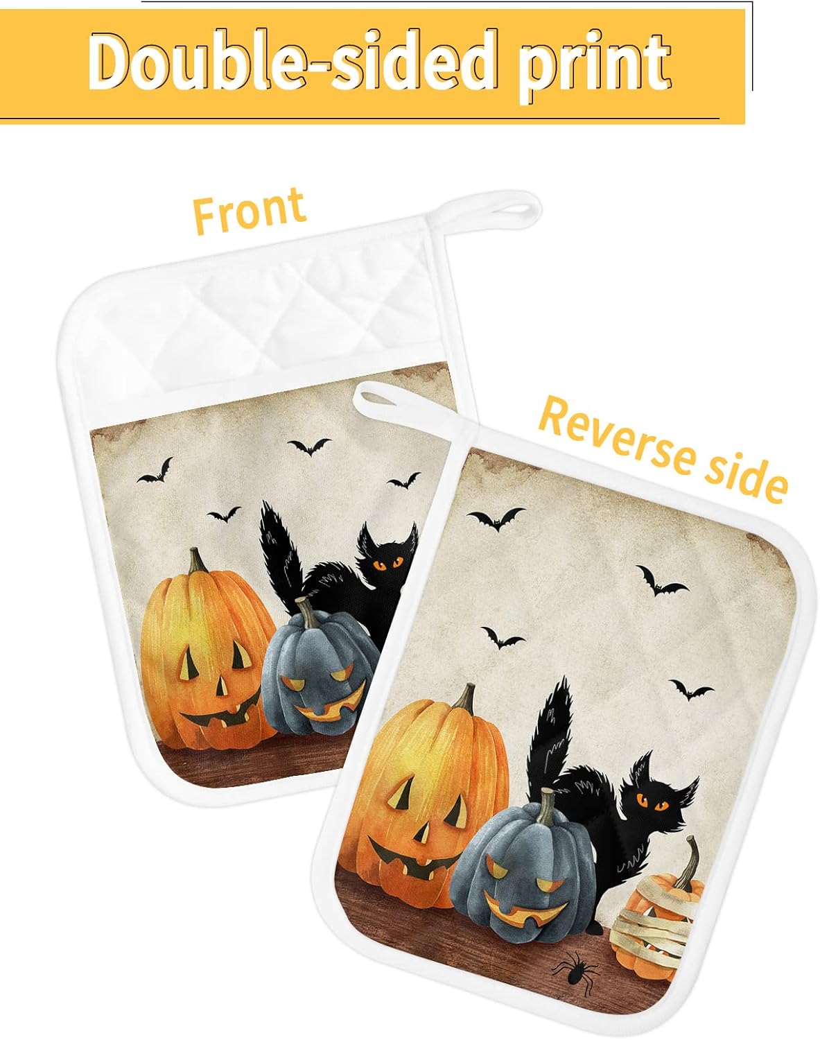 Halloween Black Cat Transformation Pot Holder Set