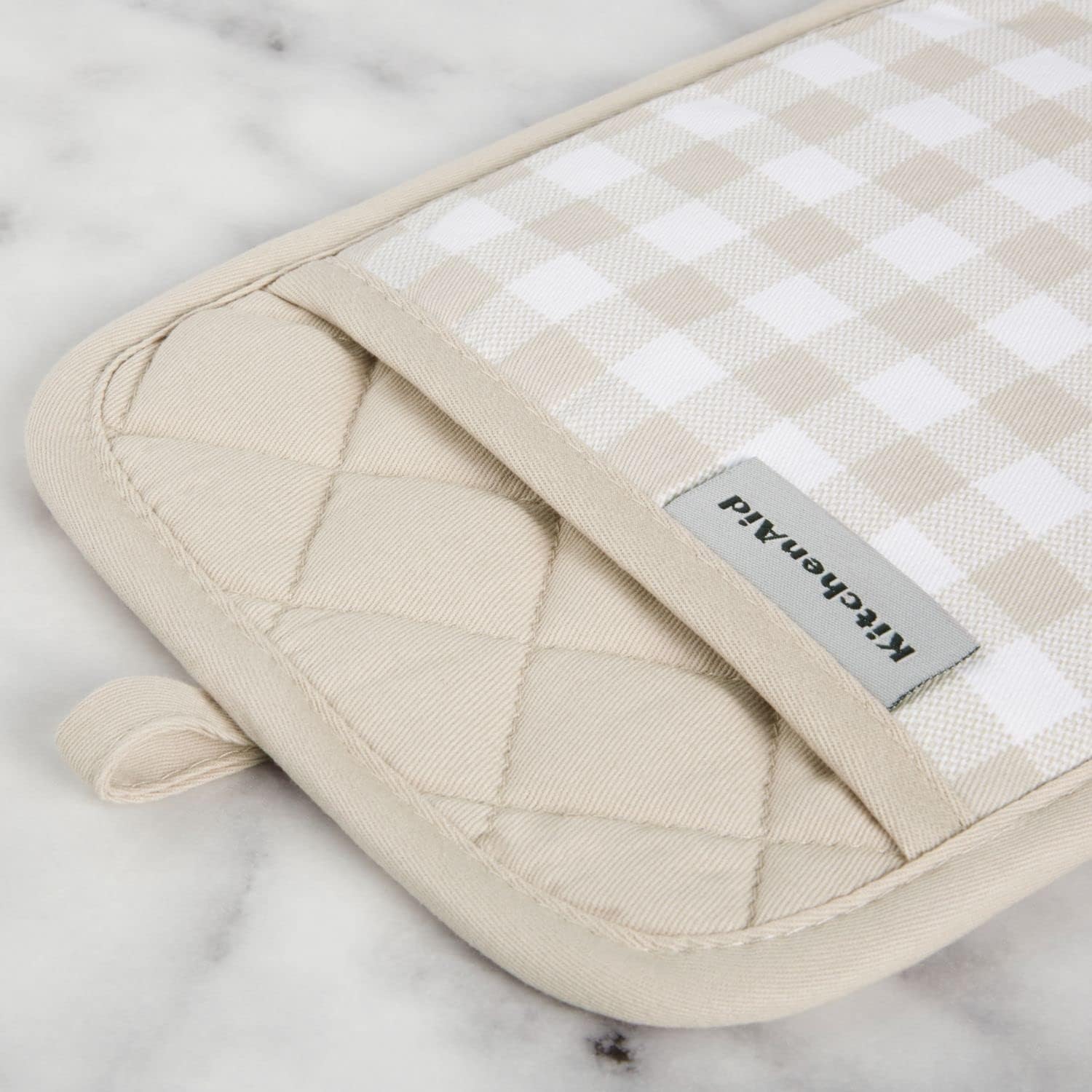 Cozy Gingham KitchenAid Pot Holders Milkshake Tan Set of 2
