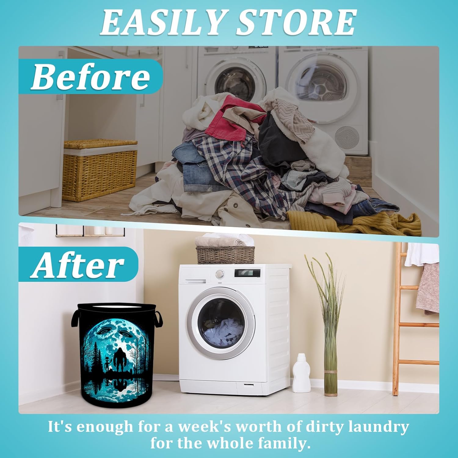 Bigfoot and Alien Laundry Basket 157x196 Foldable Waterproof Hamper