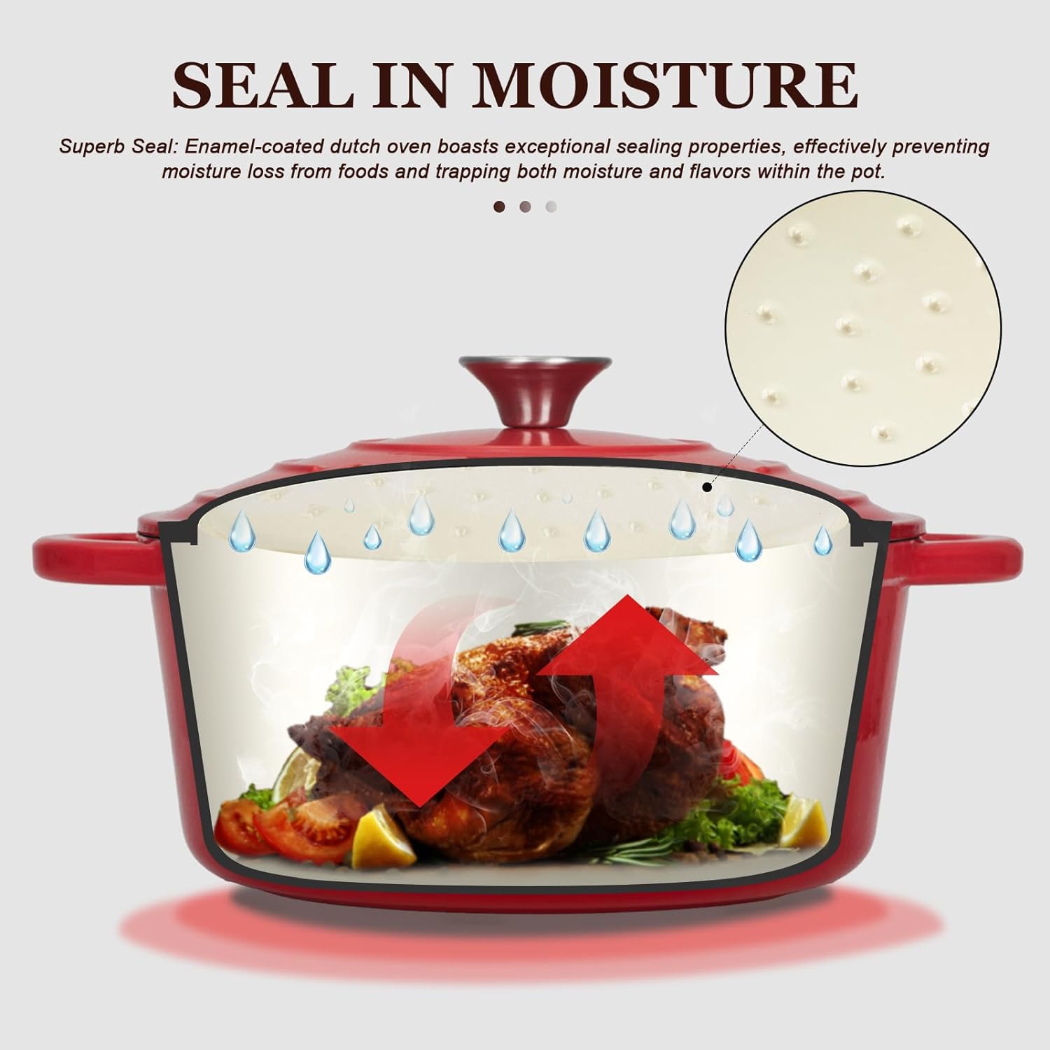 Overmont 7QT Enameled Cast Iron Dutch Oven with Lid and Cookbook
