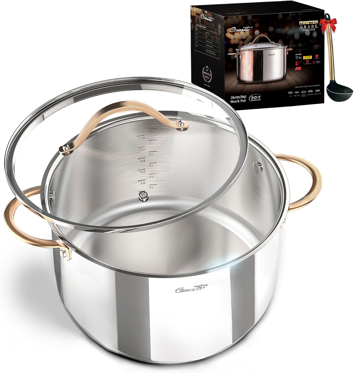 8 Quart Stock Pot with 3-Ply Stainless Steel - Easy Cooking Solution