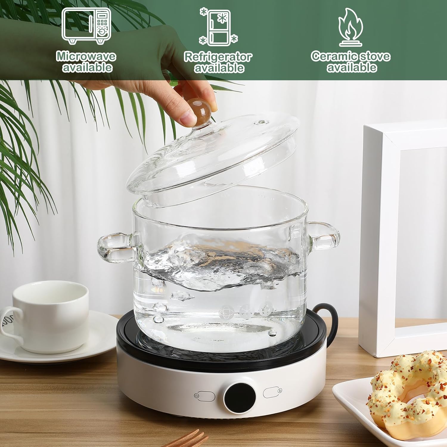 EROGO Essential Glass Saucepan with Lid 1900ml Heat-Resistant