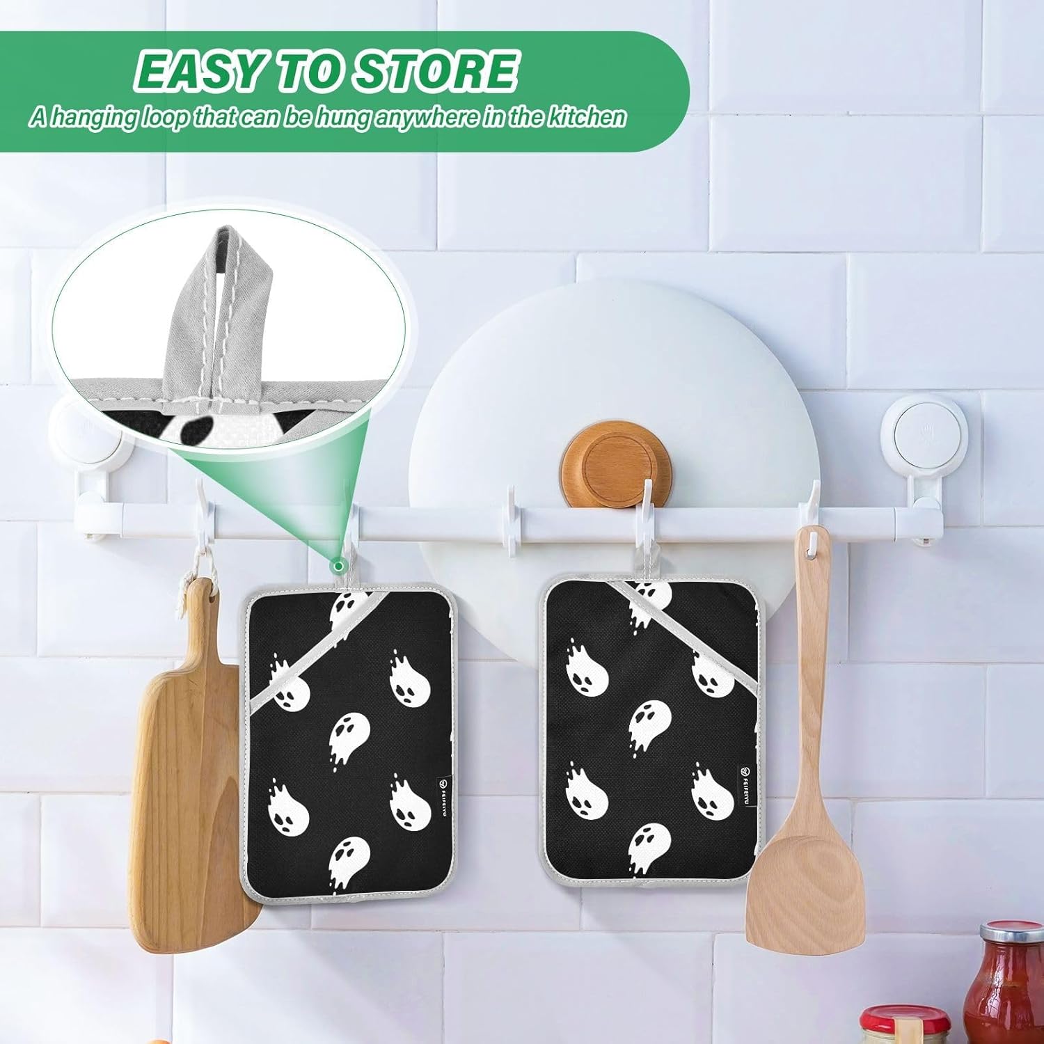 Halloween Spooky Ghost Potholder Set for Oven Mitts