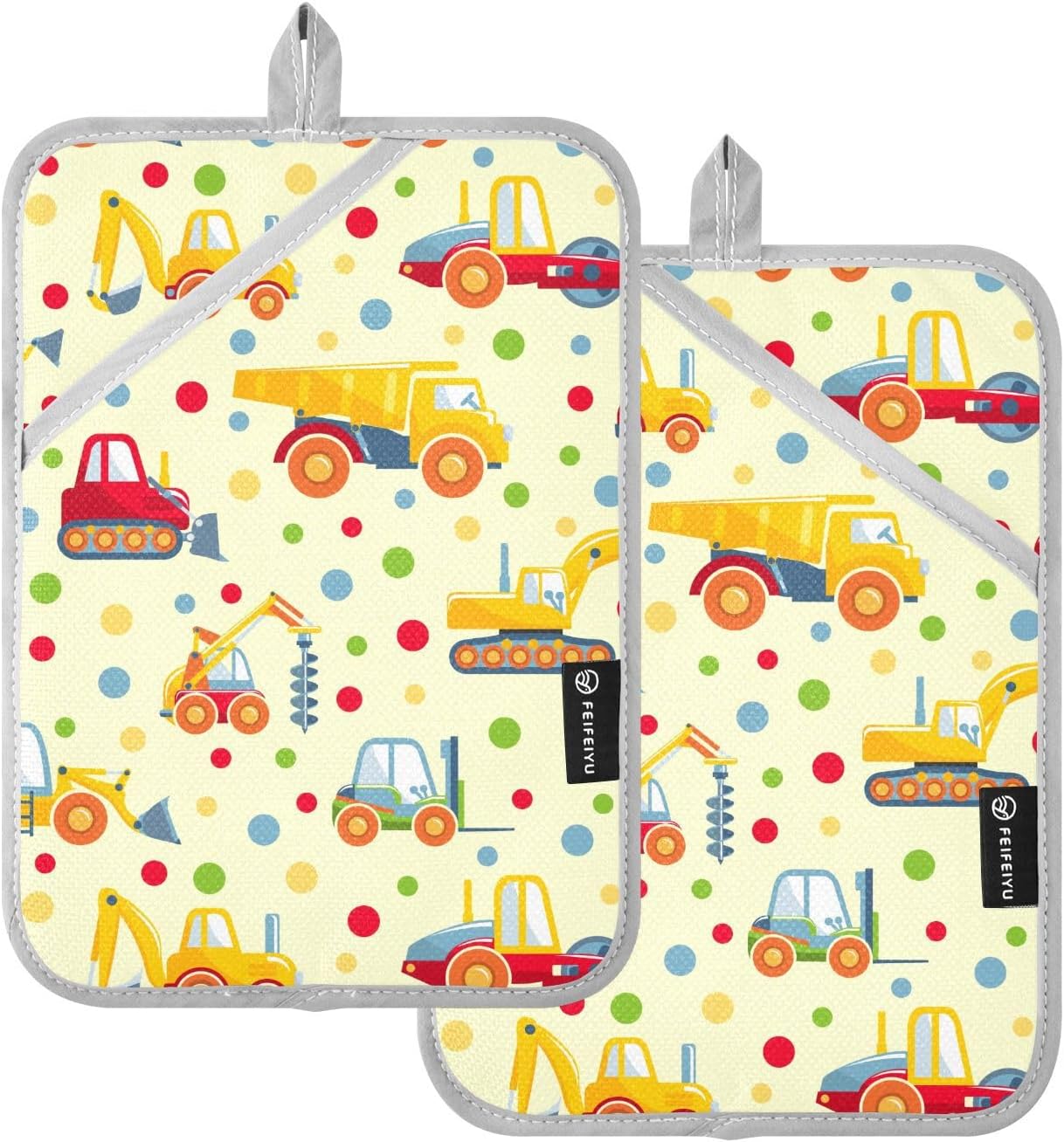 Double Potholder Set Excavator Truck Heat-Resistant Oven Mitts