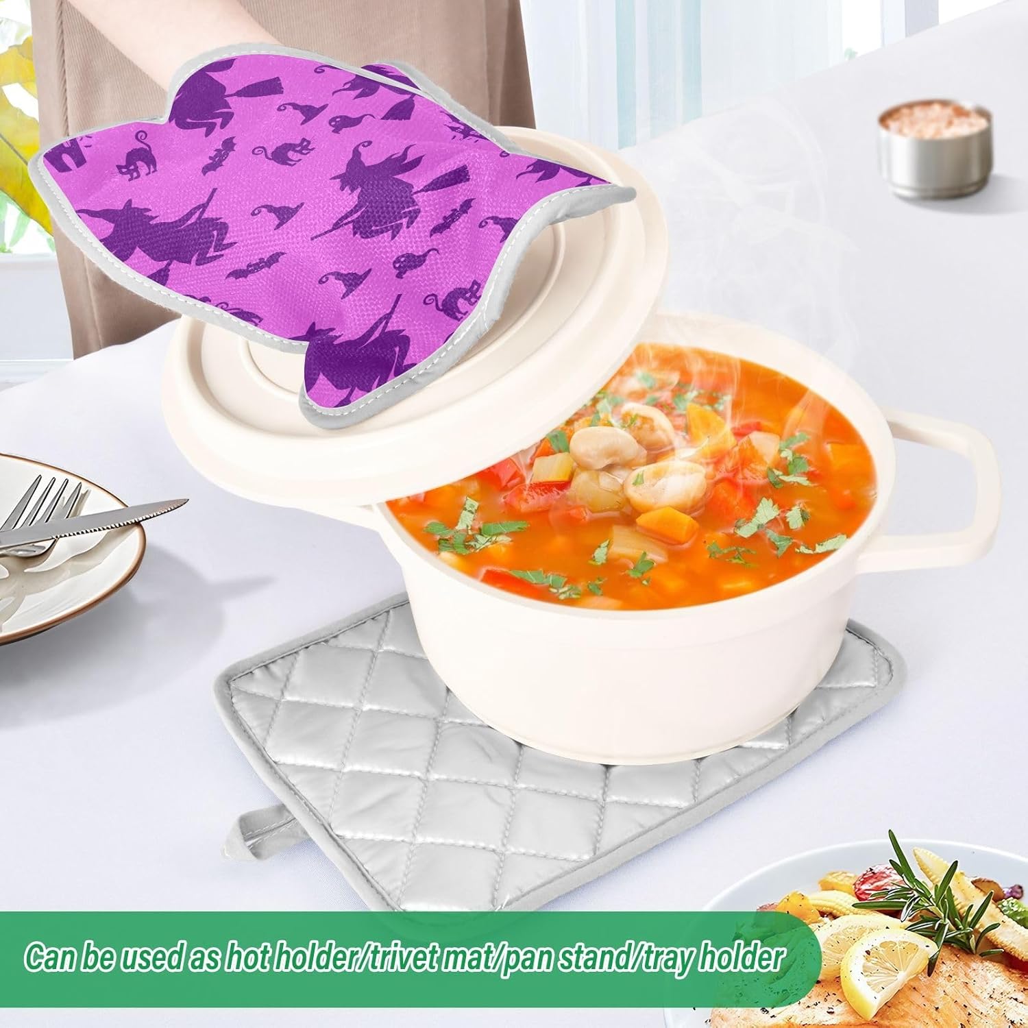 Heat-Resistant Halloween Witch Hat Potholders Set for Baking