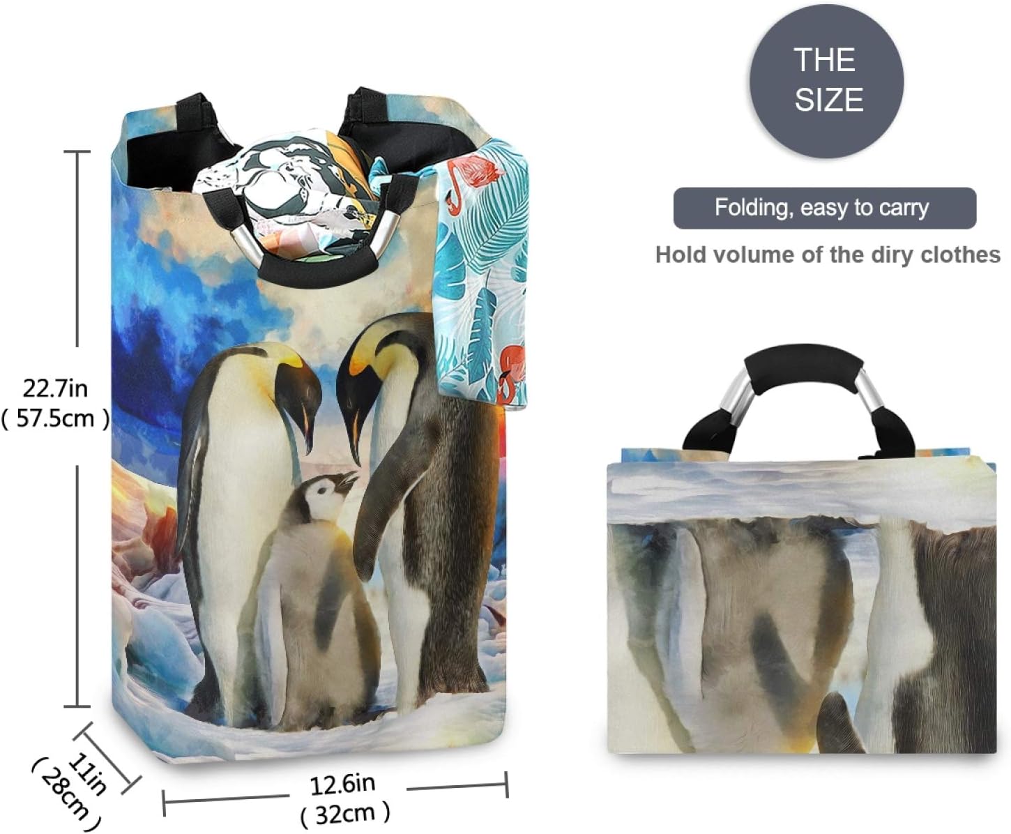 Susiyo Foldable Laundry Basket with Handles and Unique Penguin Pattern