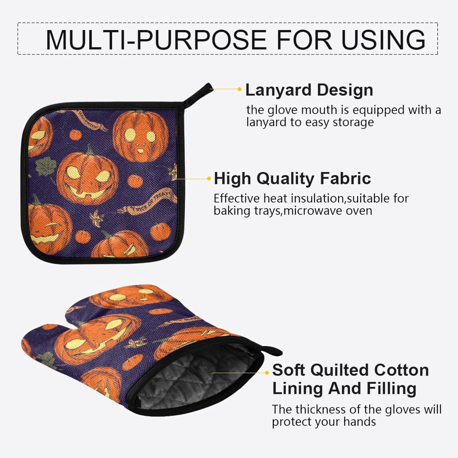 Halloween Orange Pumpkin Oven Mitts 2 Pc Set
