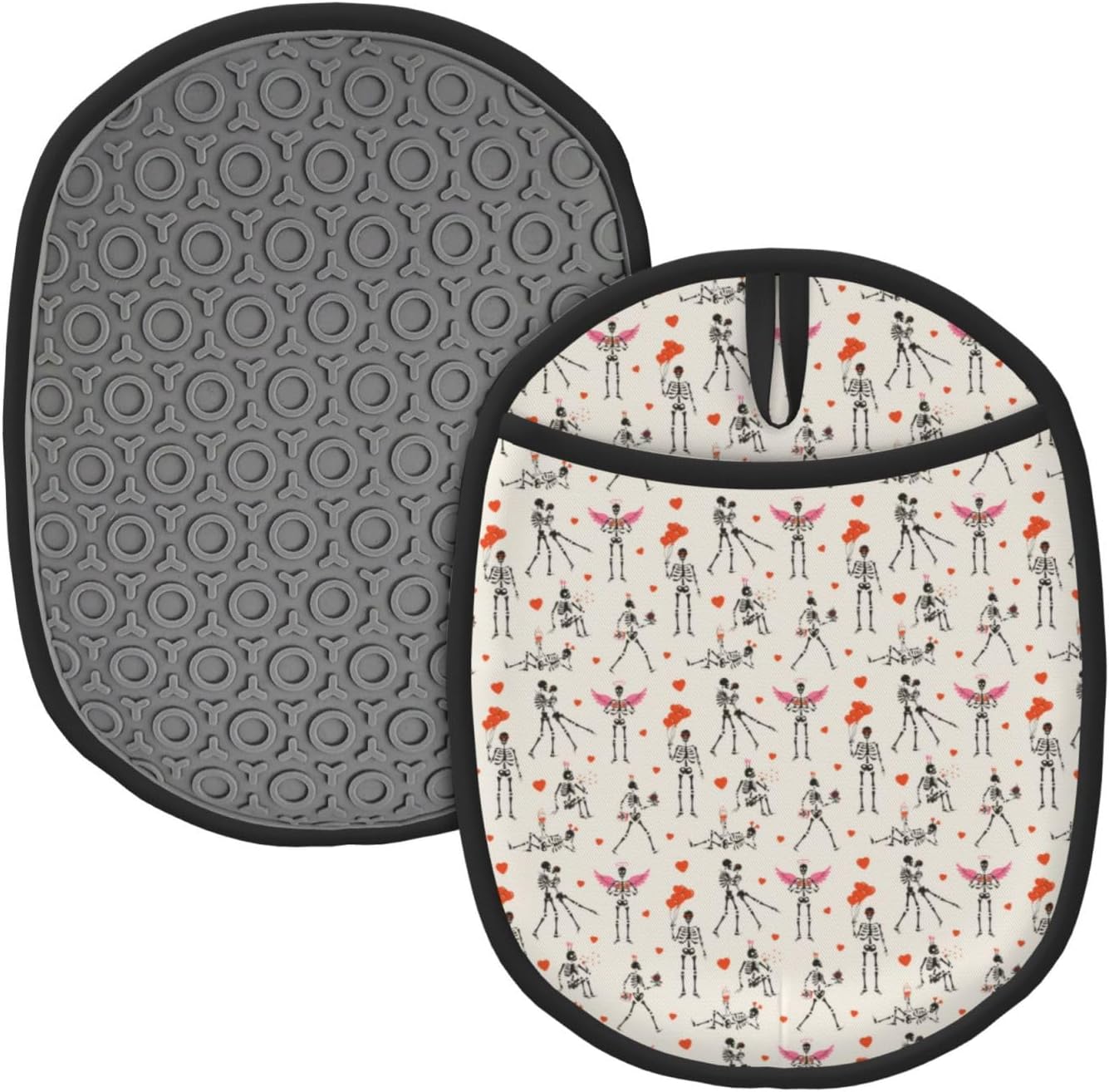 Buewutiry Halloween Love Skull Oven Mitts with Pocket and Hanging Loop