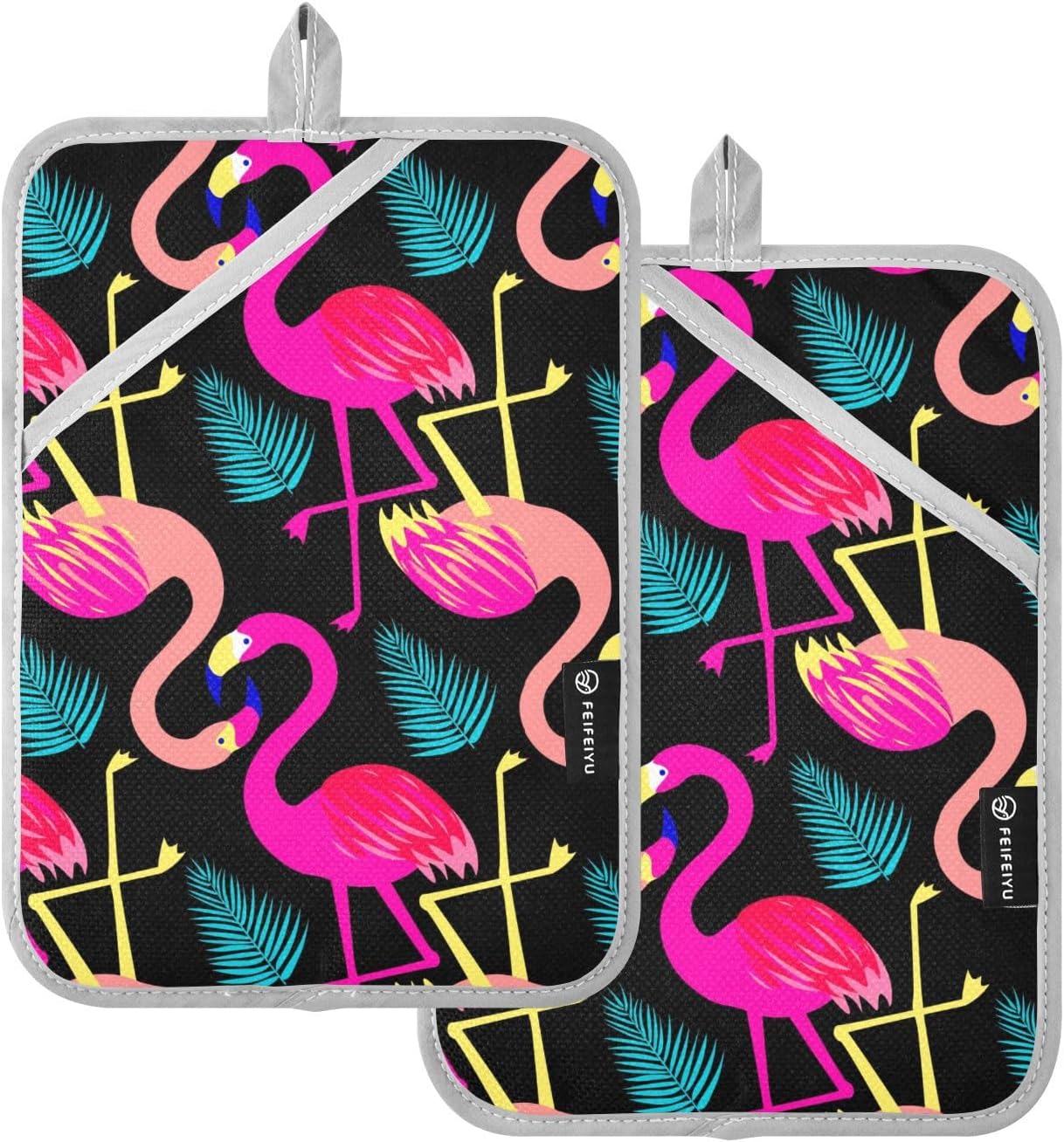 Bright Flamingo Potholder Set for Baking