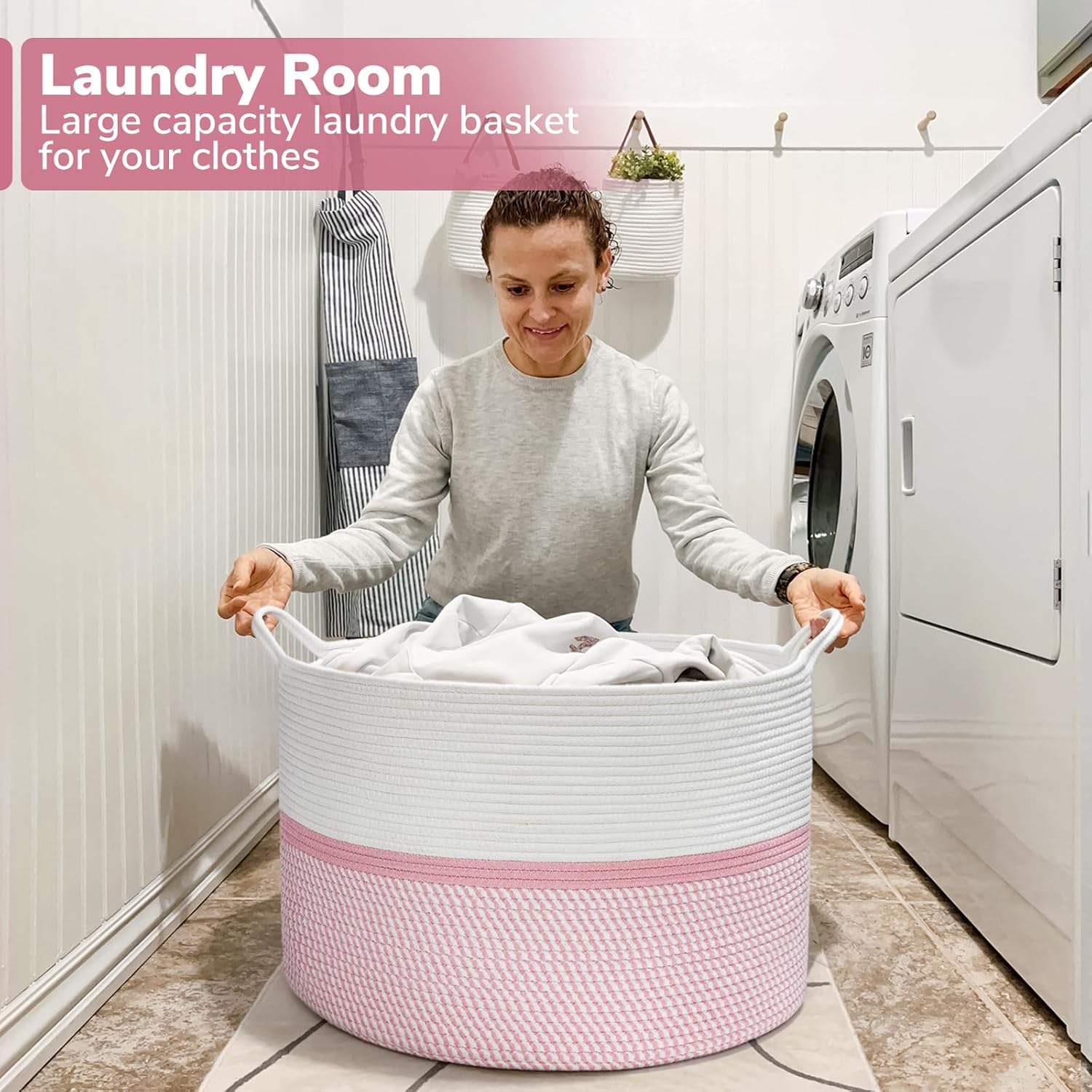Chicvita XXL Cotton Rope Basket Pink - Keep Everything in Sight Style
