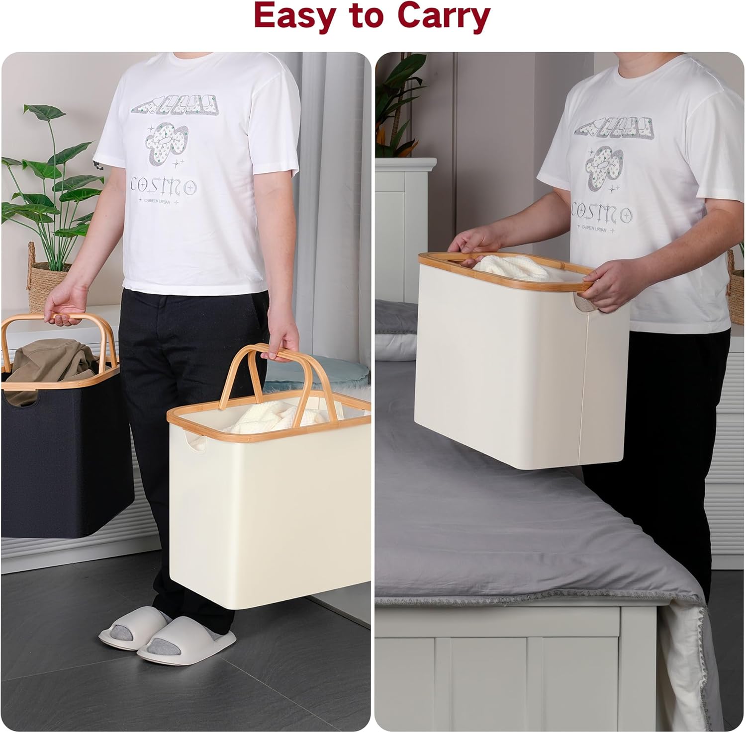 Efluki 60L Black Collapsible Laundry Basket with Handles