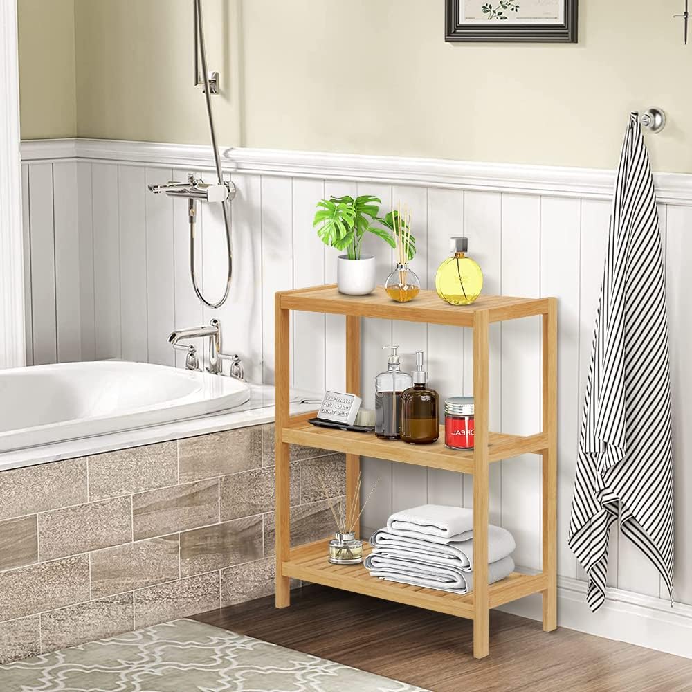 HLXZN 3-Tier Bamboo Freestanding Shelf Unit