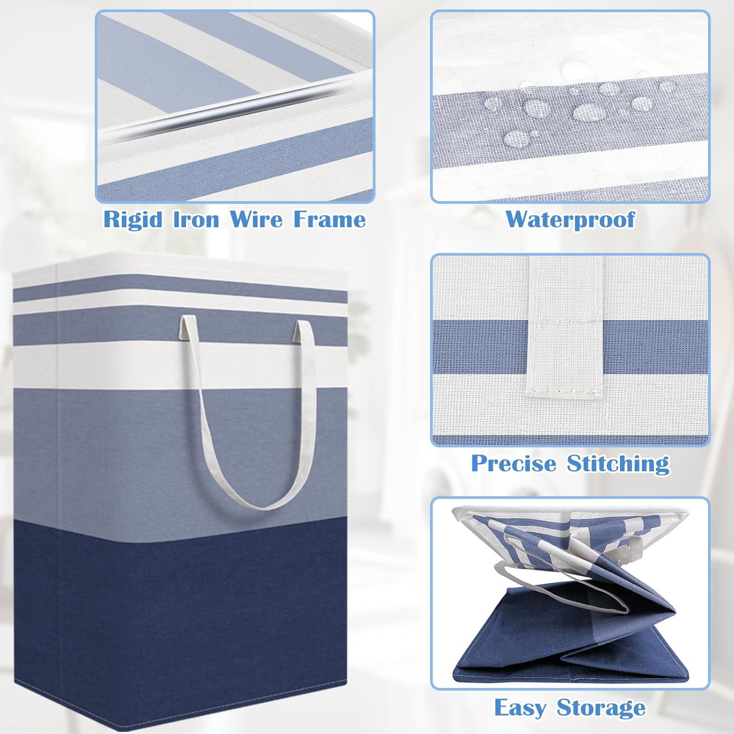 BlissTotes 3-Pack Gradient Blue Collapsible Laundry Basket