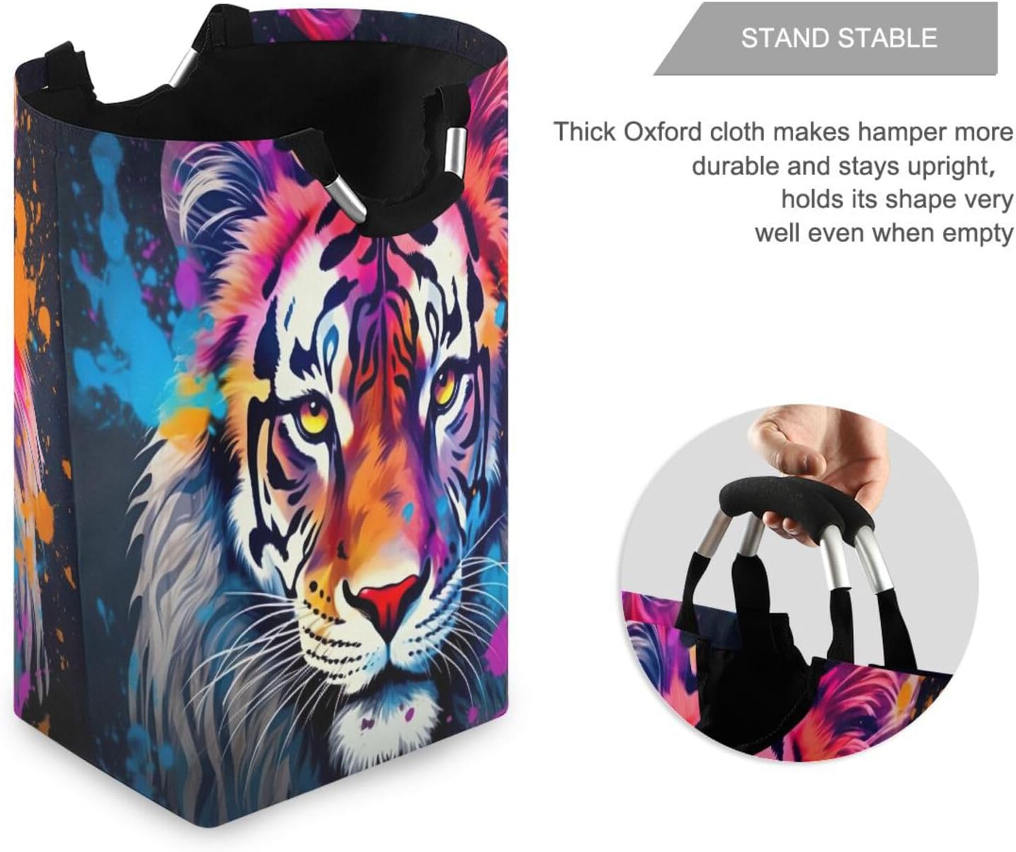 Stylish Functional Collapsible Laundry Basket with Cute Tiger Handles