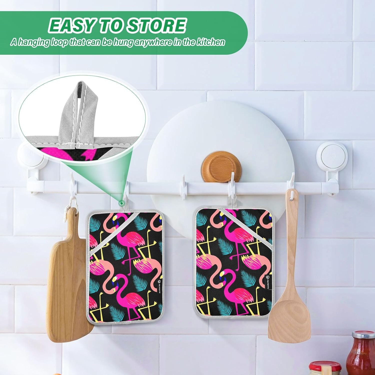 Bright Flamingo Potholder Set for Baking