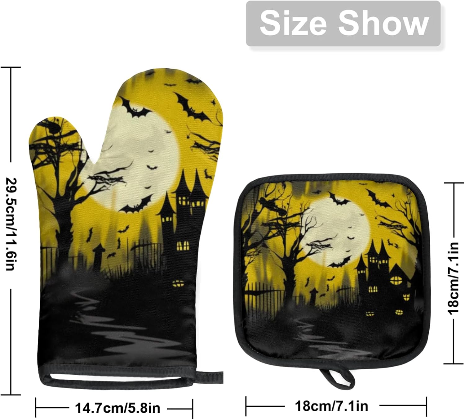 Halloween Frosty Castle Oven Mitts Pot Holders Set