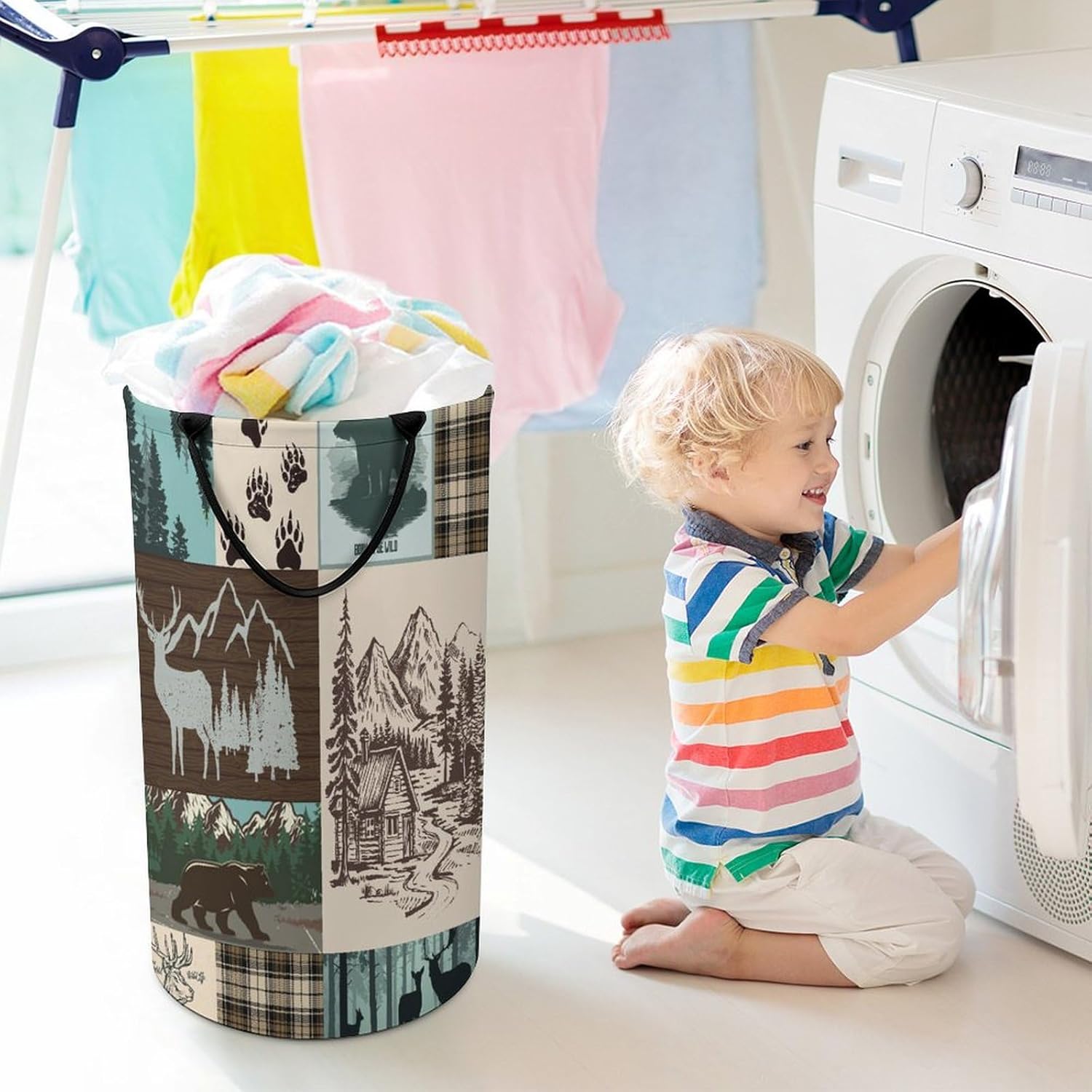 Sturdy Bear Themed Laundry Hamper for Bathroom Kitchen Living Room