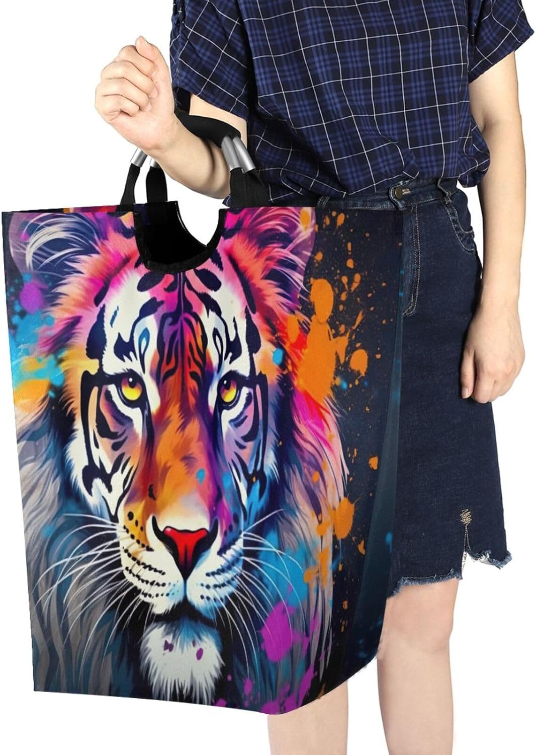 Stylish Functional Collapsible Laundry Basket with Cute Tiger Handles