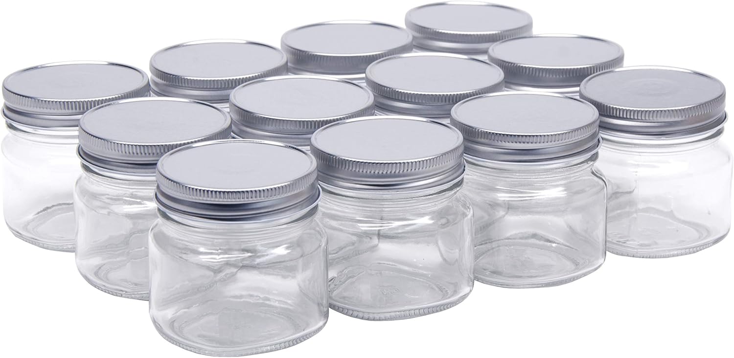 8 Ounce Glass Mason Jar - Set of 12 with Silver lids