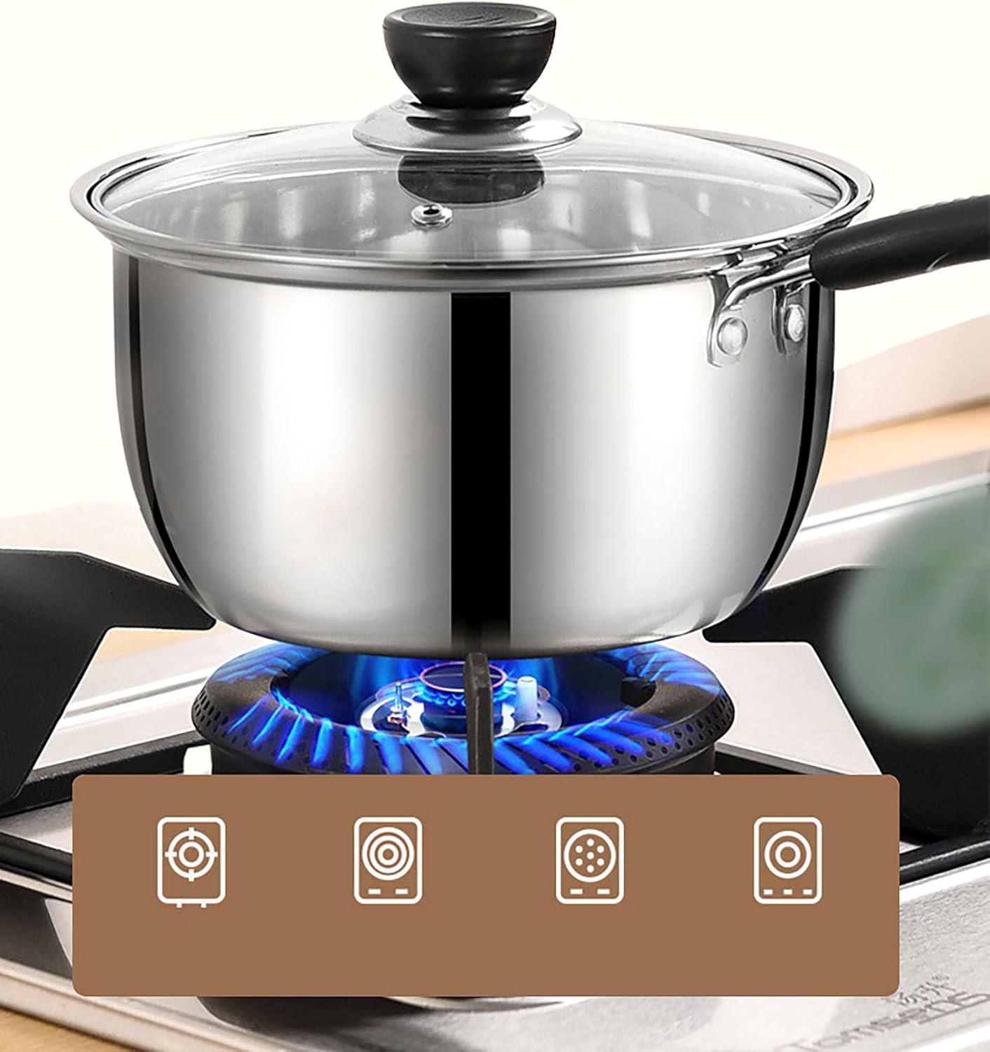 Yikangheng 13 Quart Stainless Steel Saucepan with Lid and Long Handle