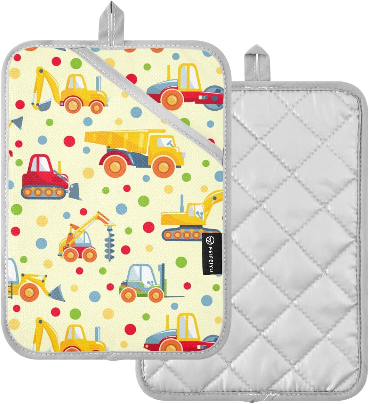 Double Potholder Set Excavator Truck Heat-Resistant Oven Mitts