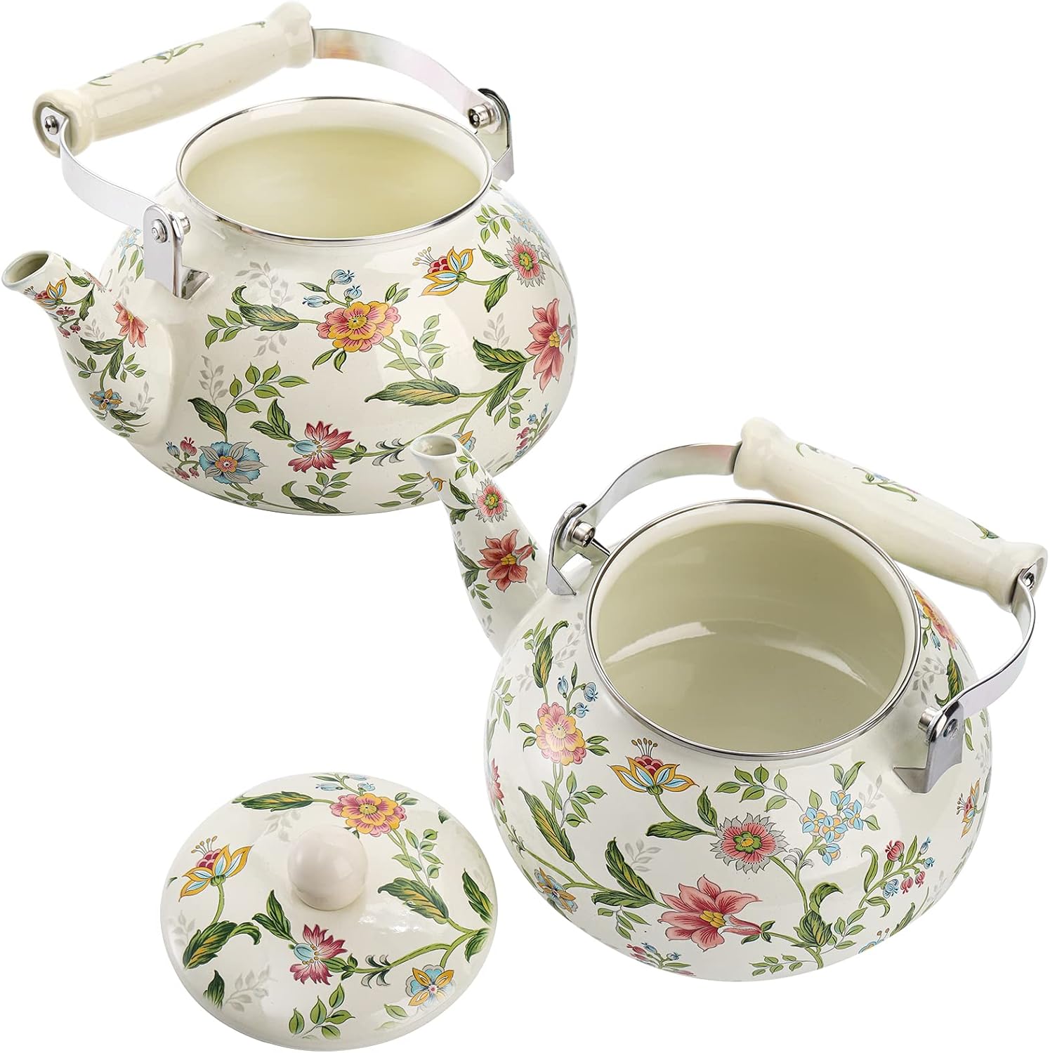 Vivid Enamel Tea Kettle with Porcelain Handle Elegantly Designed