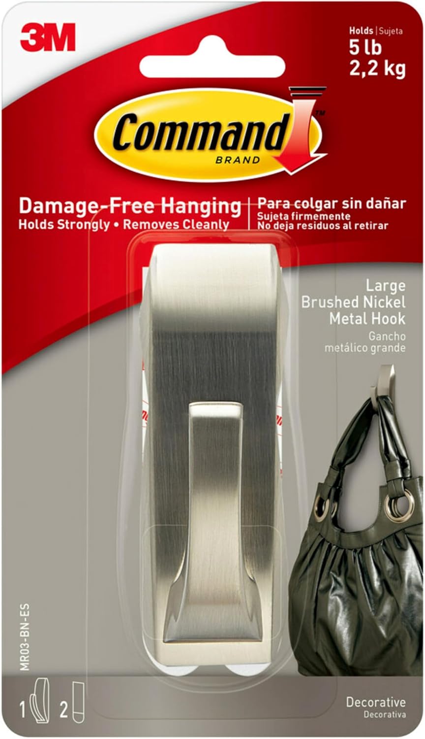 Command Large Modern Metal Hook Brushed Nickel