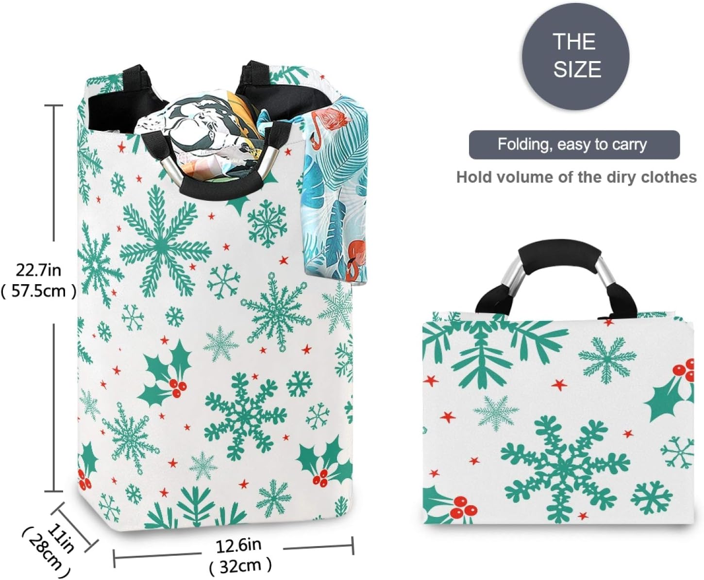 Susiyo Winter Christmas Green Snowflakes Foldable laundry basket