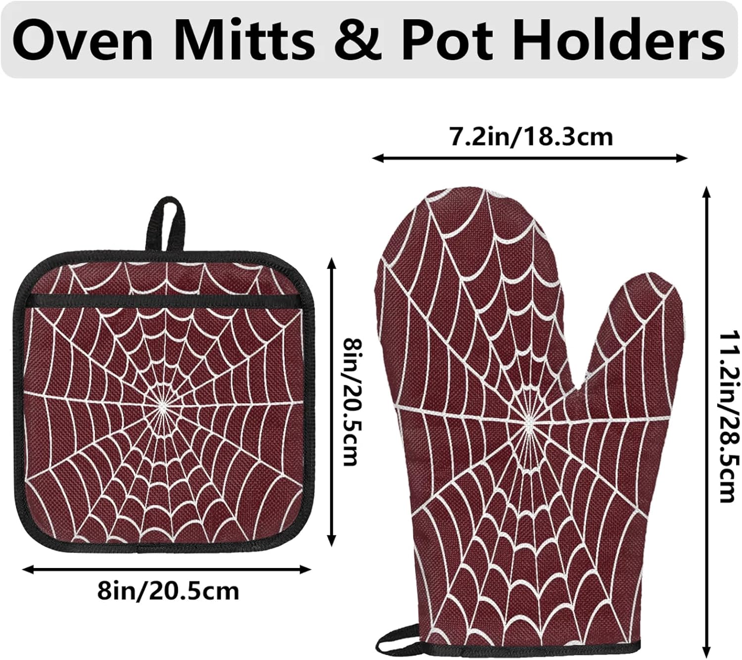TropicalLife Spiders Web Halloween Oven Mitts and Pot Holders Set