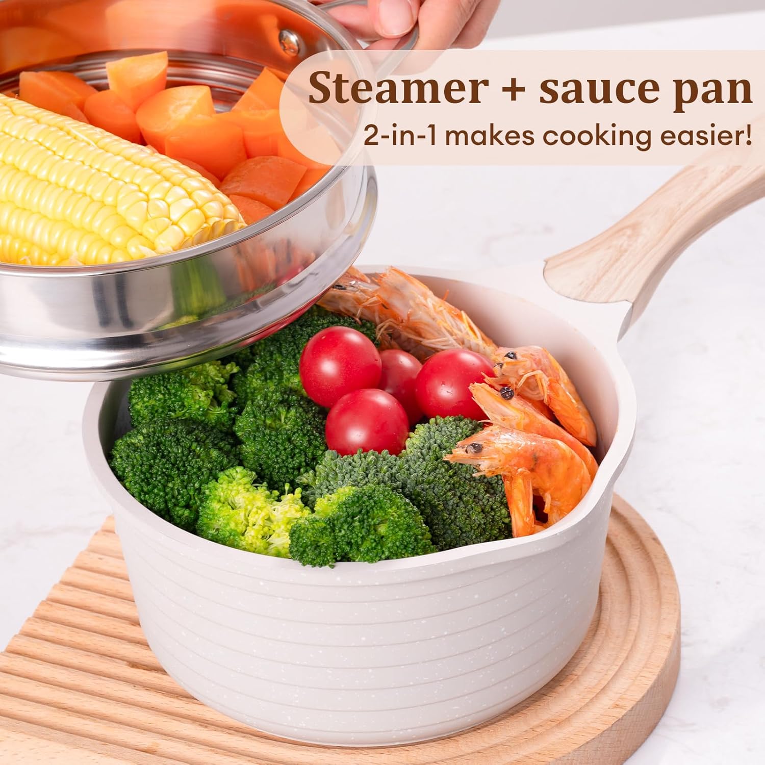 JEETEE 15 Quart Nonstick Saucepan with Steamer Basket PFOA-Free Heat-Resistant