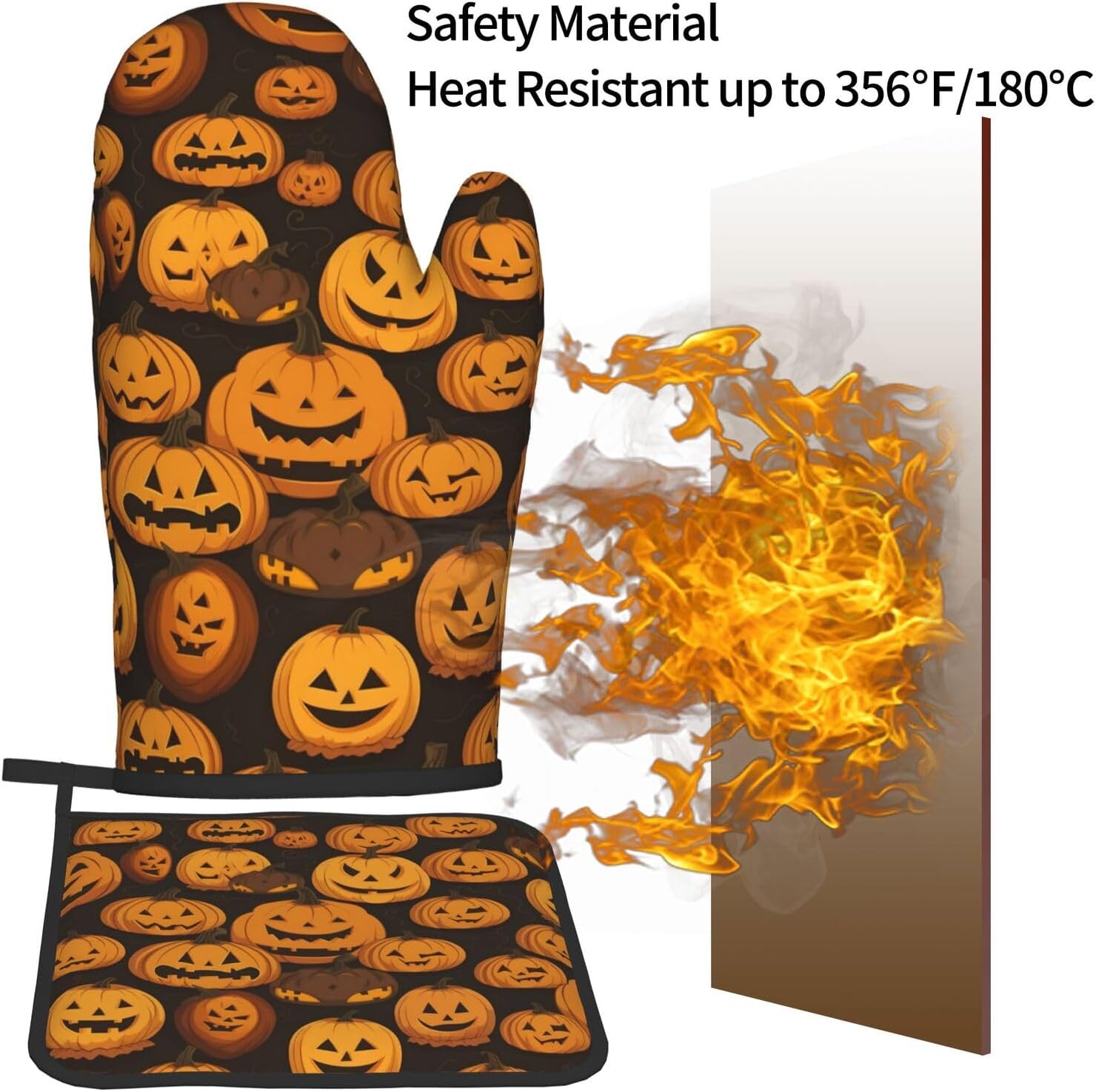 XHHRRDNZ Halloween pumpkin Oven Mitts Set of 2