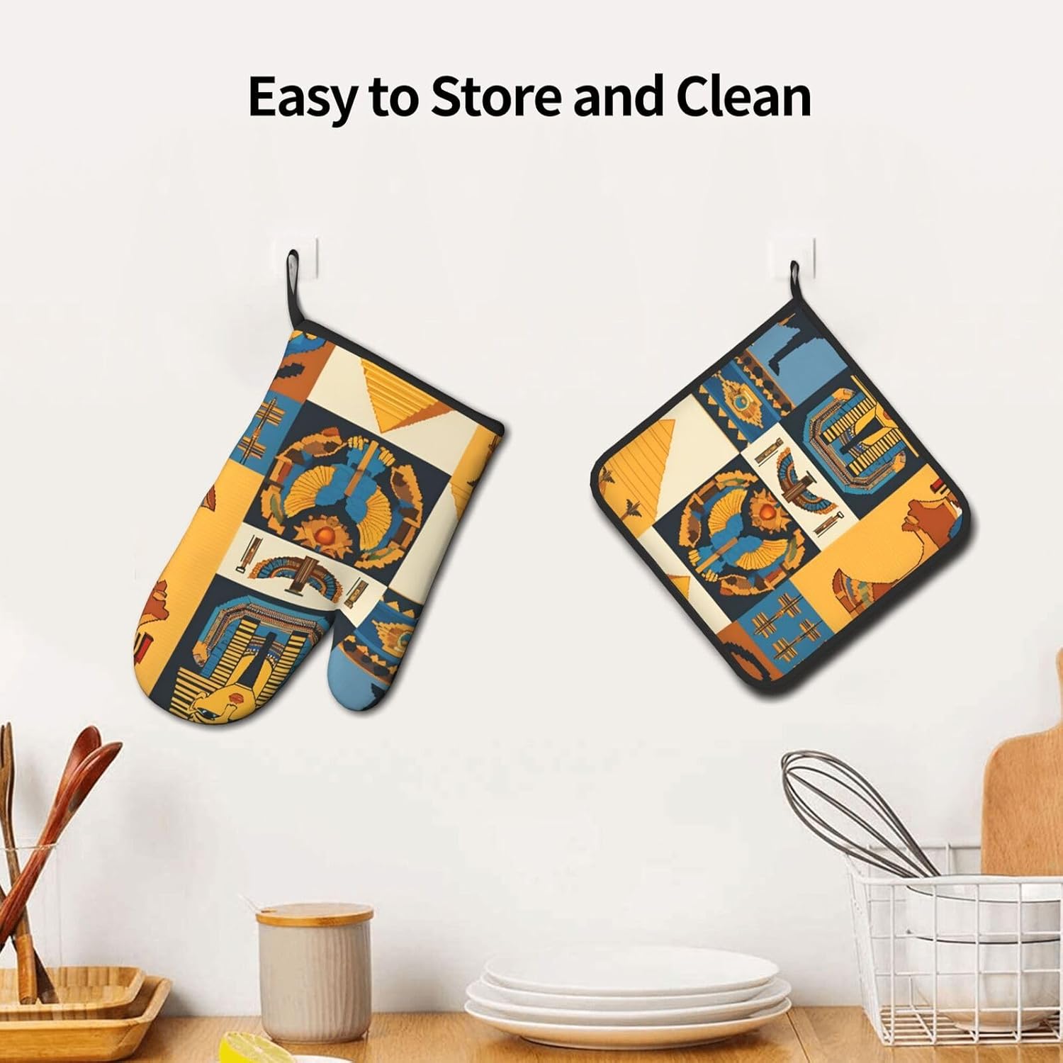 QuopvnAncient Egypt Tribe Series Printed Oven Mitts and Pot Holders Set of 2