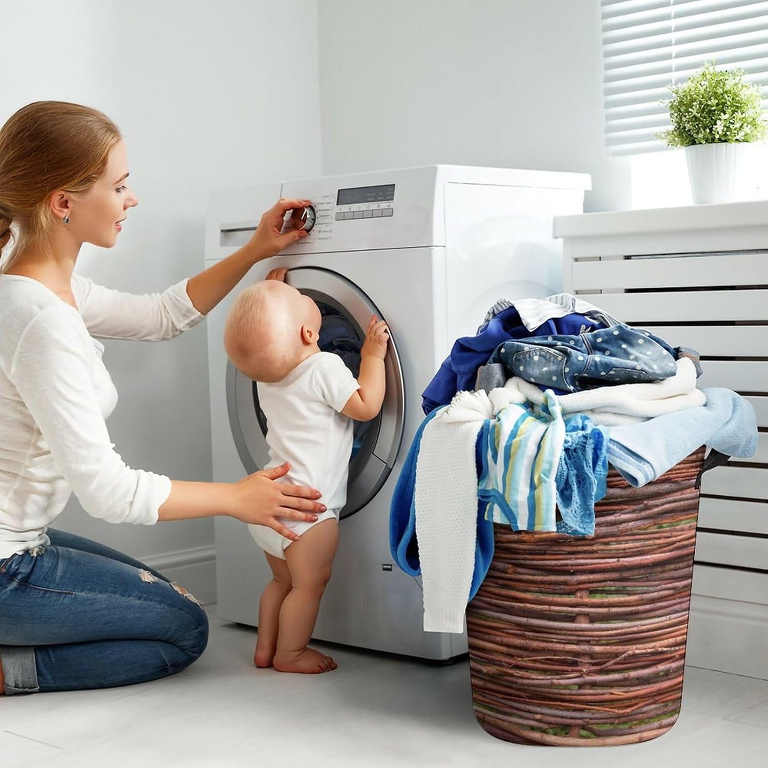 MEIKKO Woven Branches Laundry Basket with Waterproof Coating